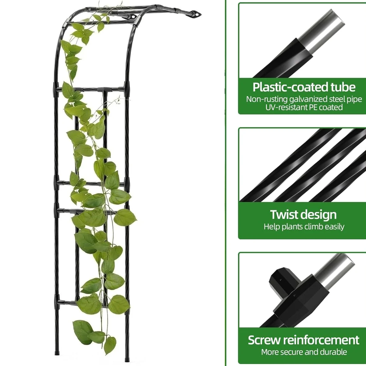 Demi-Arche de Jardin Hauteur 270 220 180 90 240 cm, Support pour Plantes Grimpantes, Arceau Métallique pour Rosiers, Tonnelle Décorative Extérieure, Anti-Rouille(Noir,W120xH270cm)
