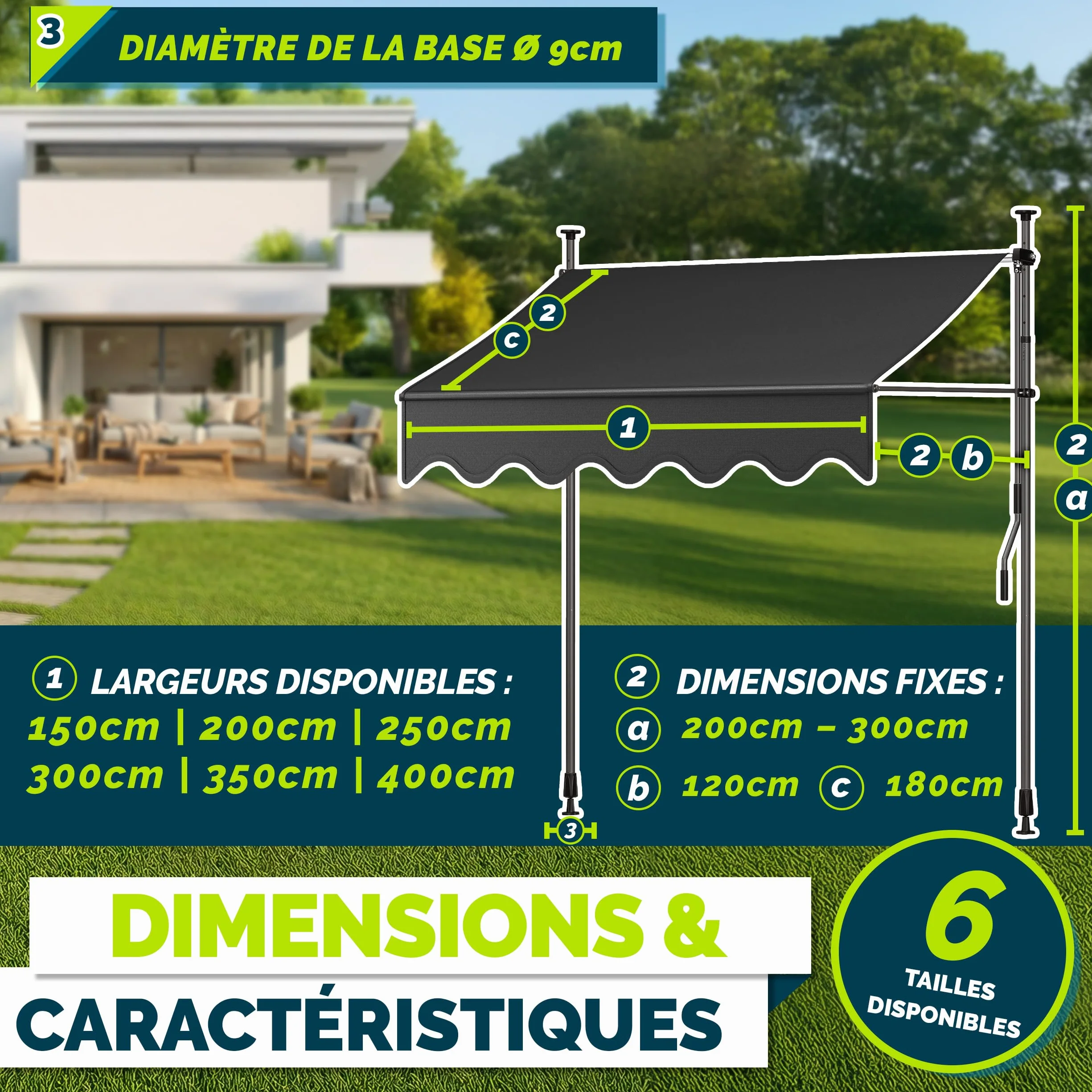 Markiza rétractable avec manivelle pour balcon terrasse sans percement auvent télescopique Anthracite 150cm