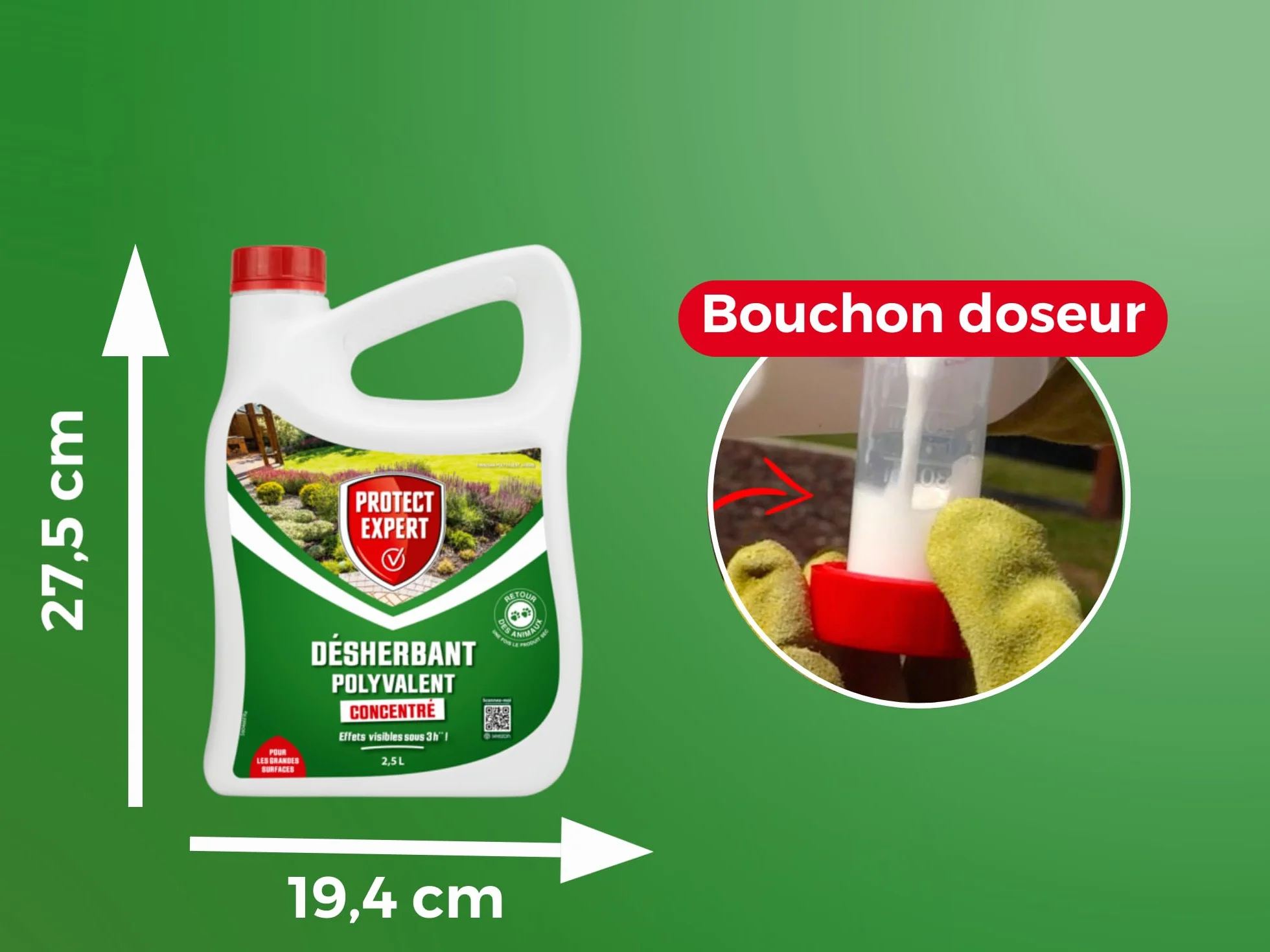 PROTECT EXPERT Désherbant Polyvalent Concentré 2,5L Jusqu’à 150m² Bidon Doseur PROHERBIO25N