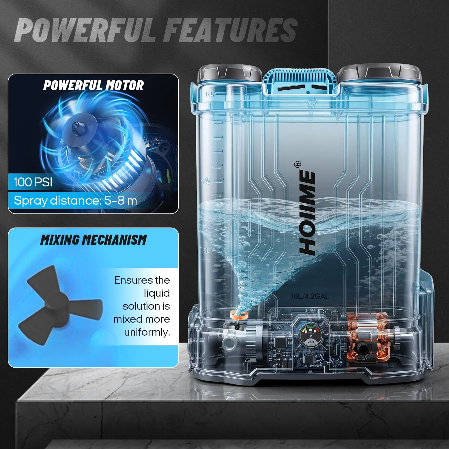 Pulvérisateur à Pression sans Fil 16L Pulvérisateur de Jardin, 7 Buses Pulvérisateur à Plantes Électrique 100PSI Résistance de pulvérisation réglable, Compatible avec les batteries Makita 18V
