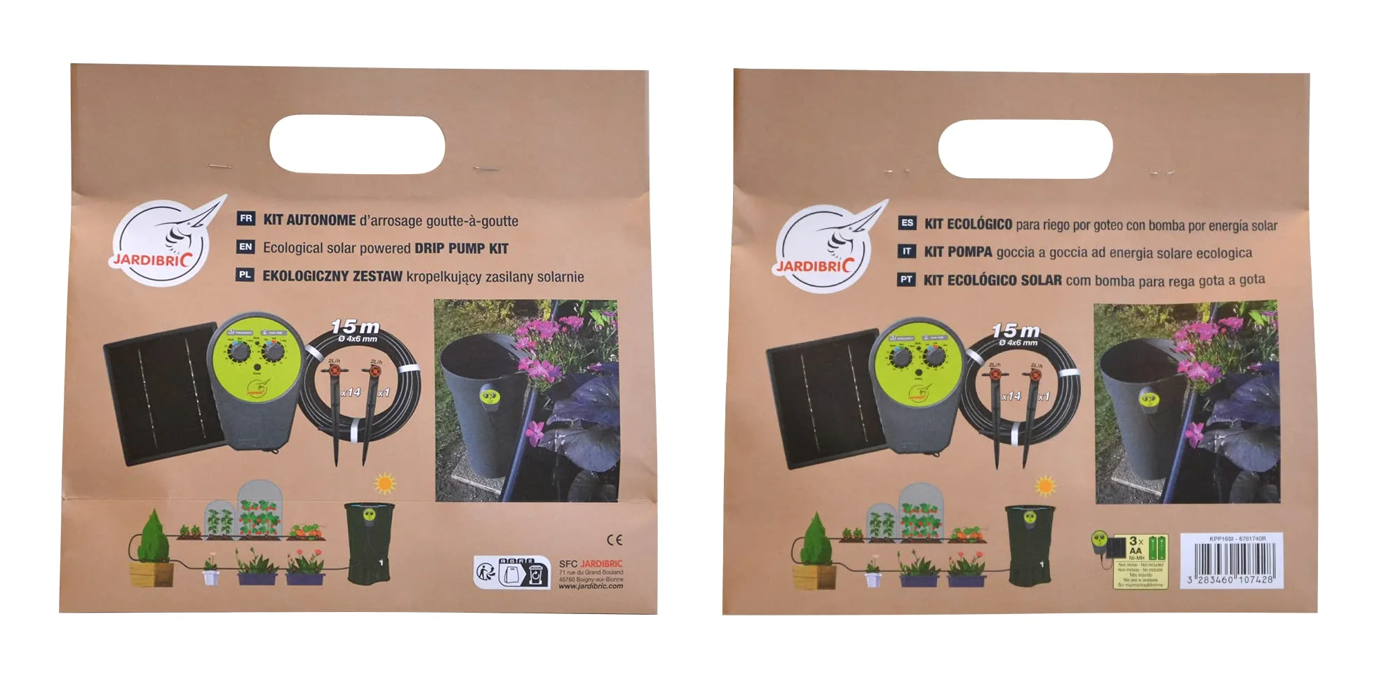 Jardibric - Kit Arrosage Goutte à Goutte Solaire 15 m - Pompe Programmable 15 Goutteurs 4x6 mm