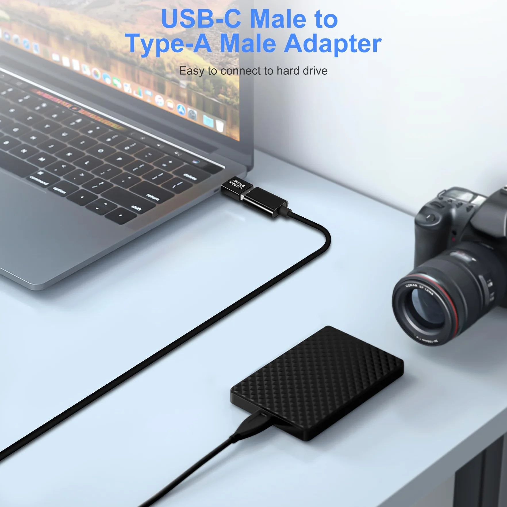Adaptateur USB 3.0/3.1 mâle vers USB-C mâle Paquet de 2, OTG USB A vers Type-C, Transfert Rapide 10 Gbit/s