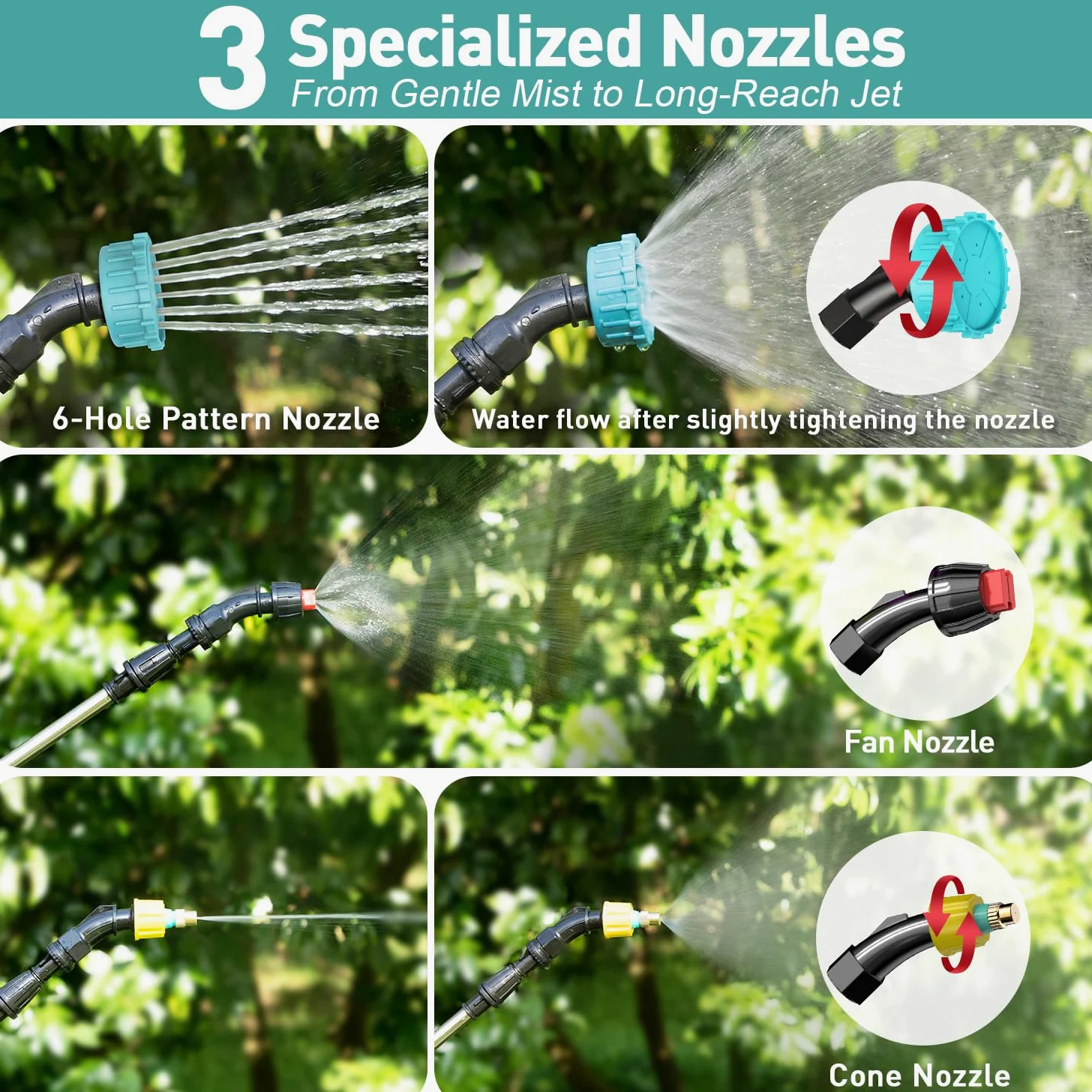 Pulvérisateur de jardin électrique léger à piles de 5 litres avec baguette télescopique et buses réglables, pulvérisateur portable pour arrosage des plantes, entretien de la pelouse, fertilisation