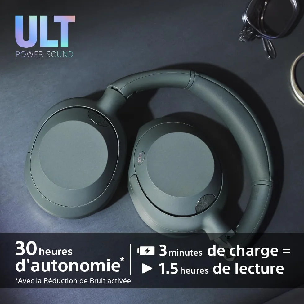 Sony ULT Wear Casque sans Fil Bluetooth ULT Power Sound Basses Profondes Réduction de Bruit Autonomie 30 Heures Noir