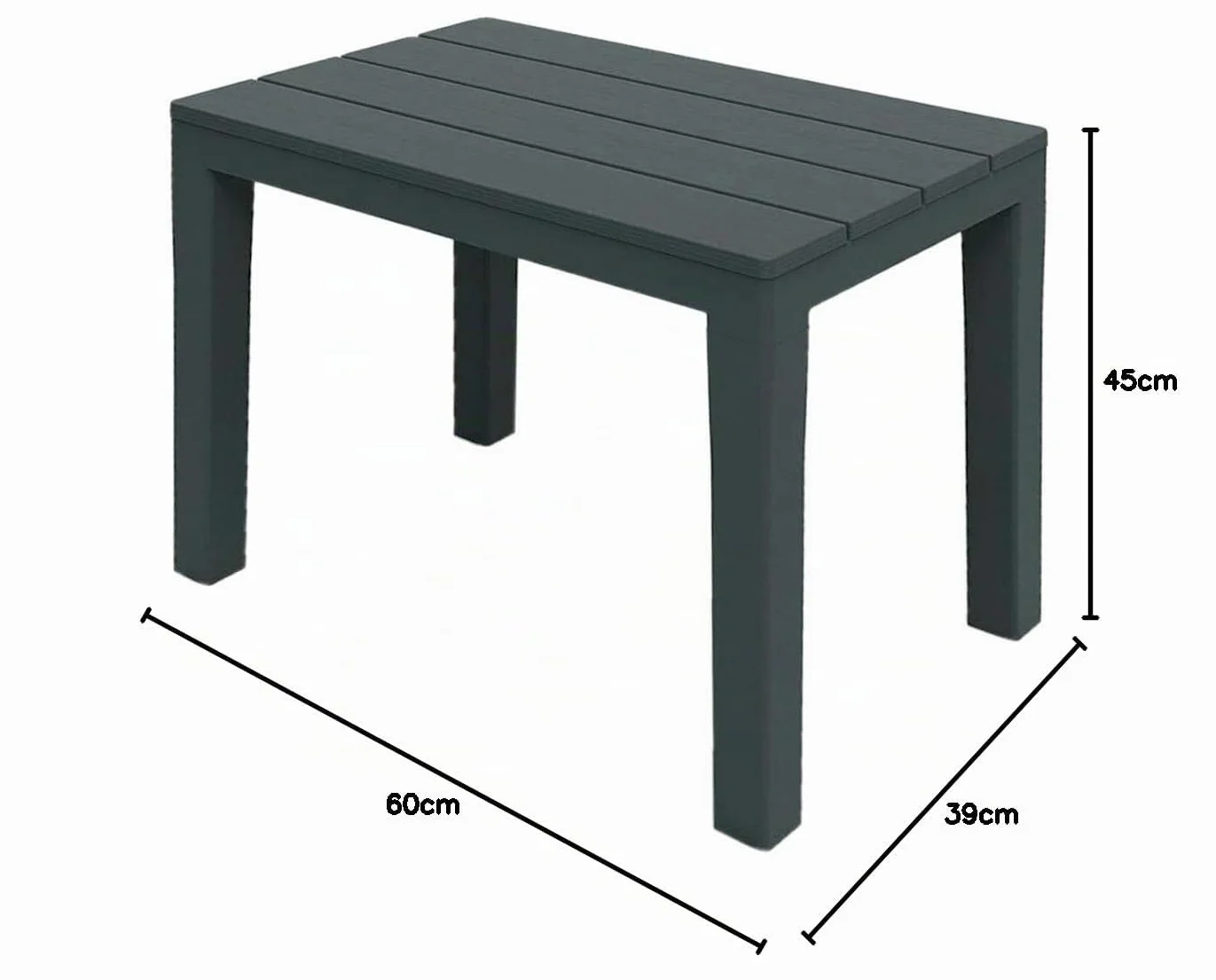 Table d'appoint de jardin en plastique anthracite 60 x 39 x 45 cm