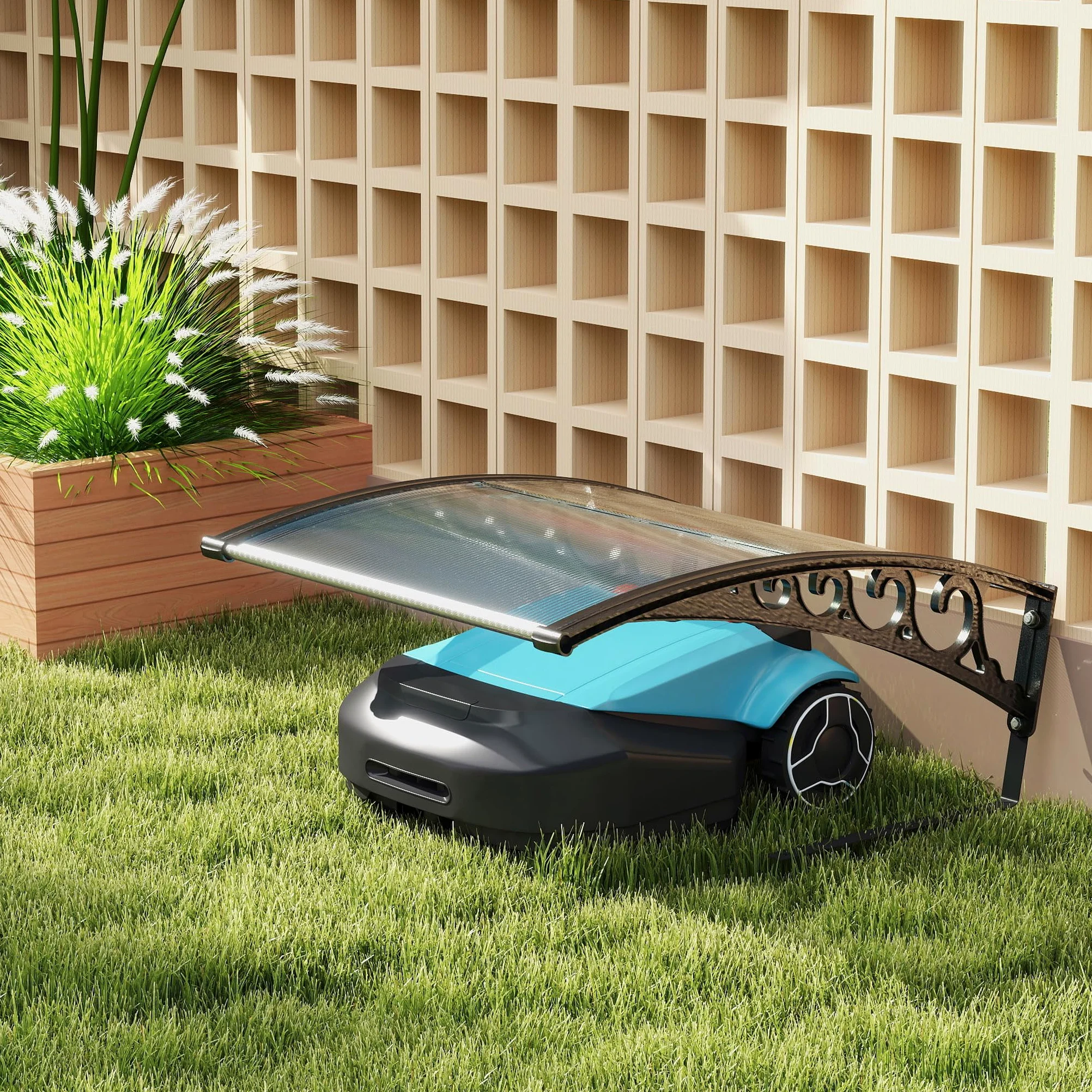 Toit de garage pour tondeuse robot - 103 x 81 x 33 cm - Grand espace - Protection contre la pluie et le soleil - En métal - Résistant aux intempéries - Pour la plupart des robots à gazon