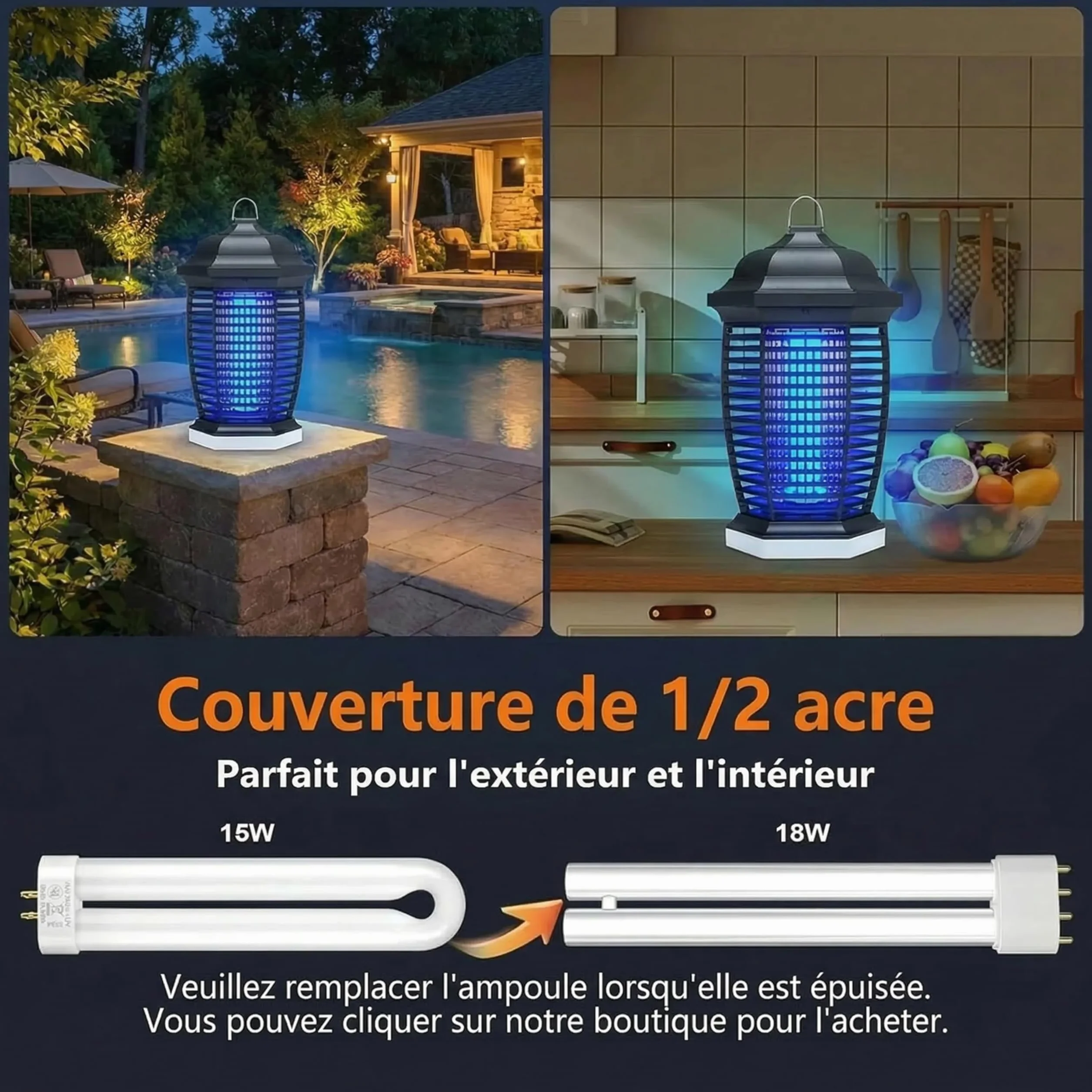Seenlast Lampe Anti Moustique Exterieur 4000V 2 en 1 18W Tueur d'Insectes Electrique LED IPX4 100m²
