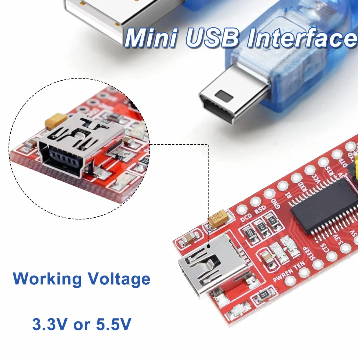 FT232RL Adaptateur Série USB vers TTL Module Convertisseur Mini Interface USB 3.3V 5.5V pour Arduino Raspberry Pi