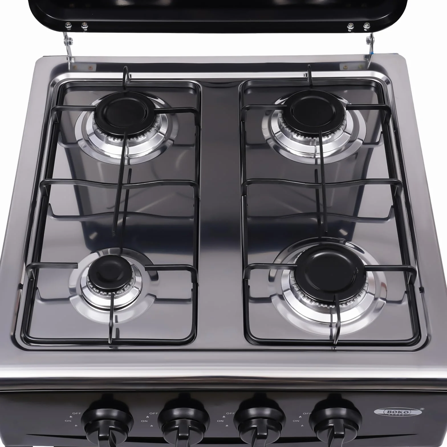 Cuisinière à gaz 4 flammes extérieur acier inoxydable portable noir avec couvercle