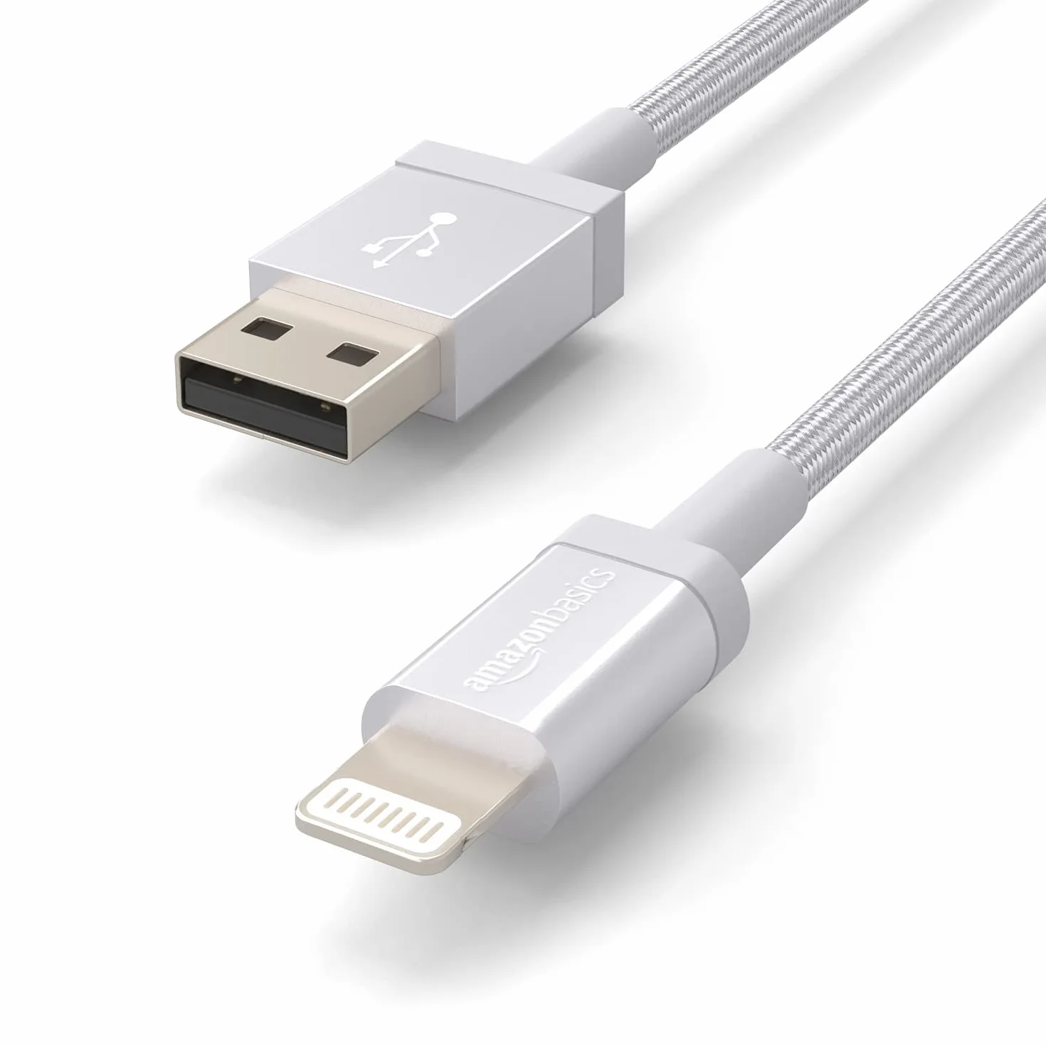 Amazon Basics Câble USB-A vers Lightning en nylon tressé Chargeur certifié MFi pour iPhone 0.9 m Argenté