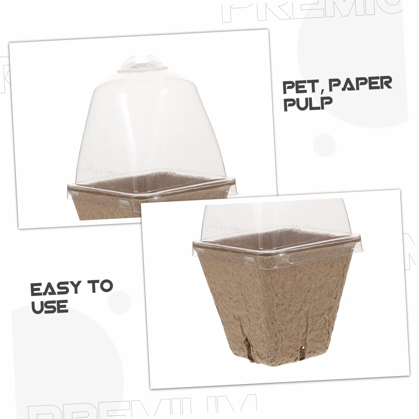 iplusmile Pots de Semis Carrés avec Dôme Ventilé en Pâte de Papier Lot de 36