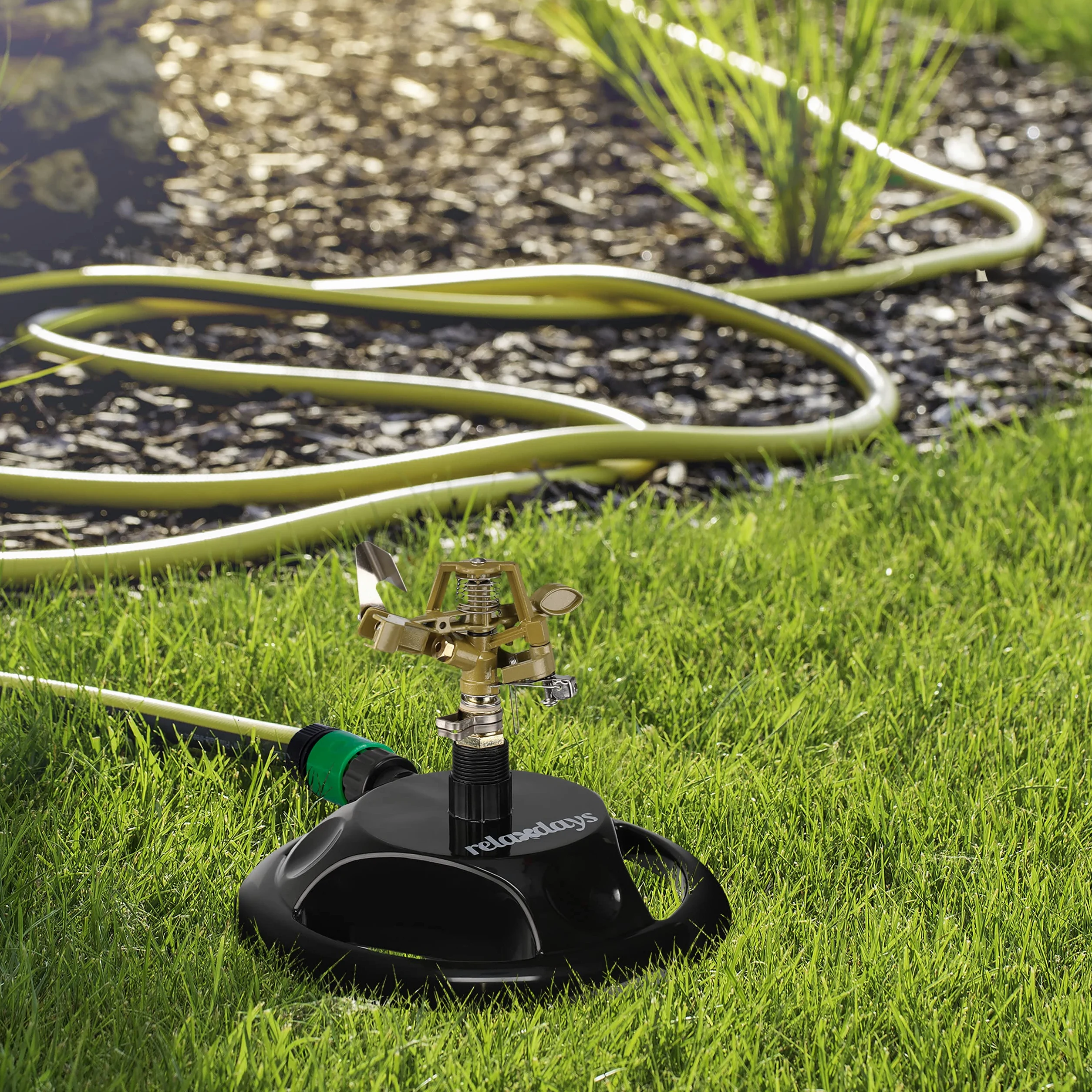 Relaxdays Arroseur de Jardin, Pratique pour irriguer Les Surfaces allant Jusqu’à 450 m², portée 12 m, 360°, Noir