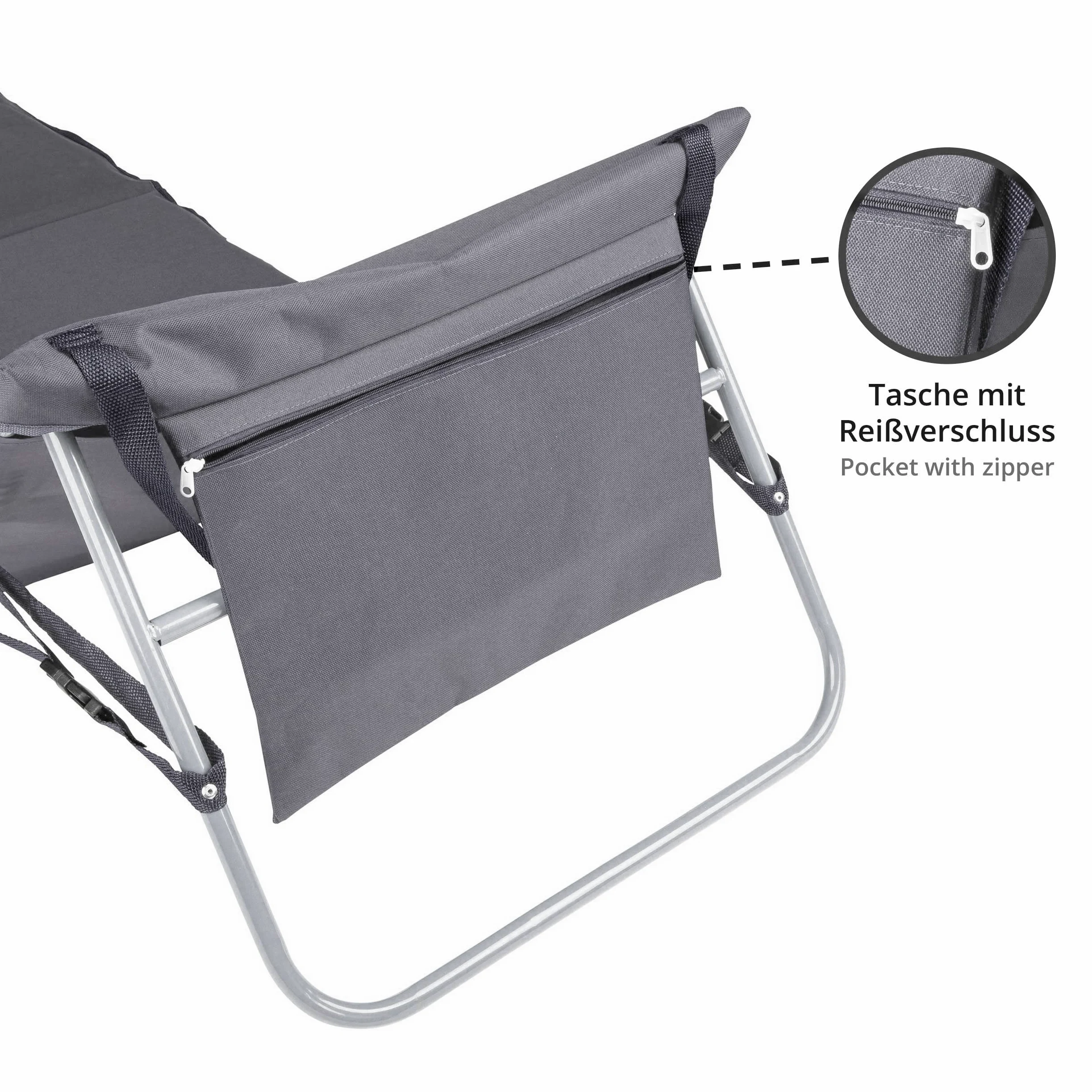 ONVAYA Tapis de plage de qualité supérieure - Rembourré - 2 cm - Avec dossier - Chaise longue de plage pliable - Matelas de plage - Tapis de soleil avec sangle de transport - 161 x 55 x 45 cm
