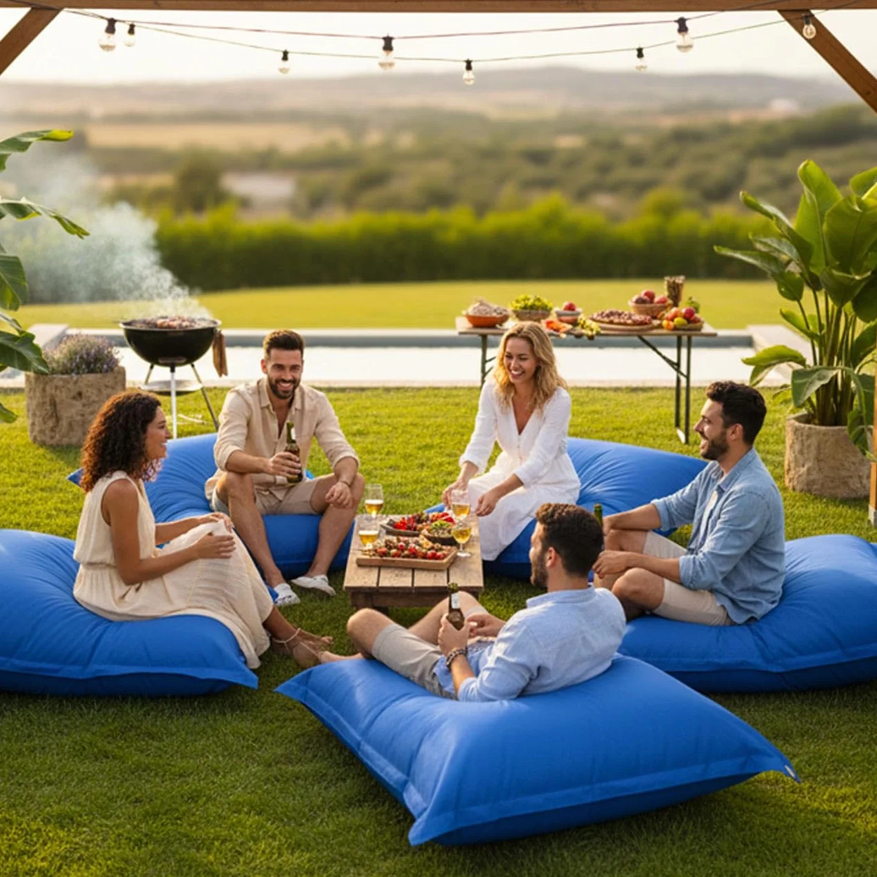 LIVEDECO Pouf Extérieur Bleu BiG52 Iron RAW