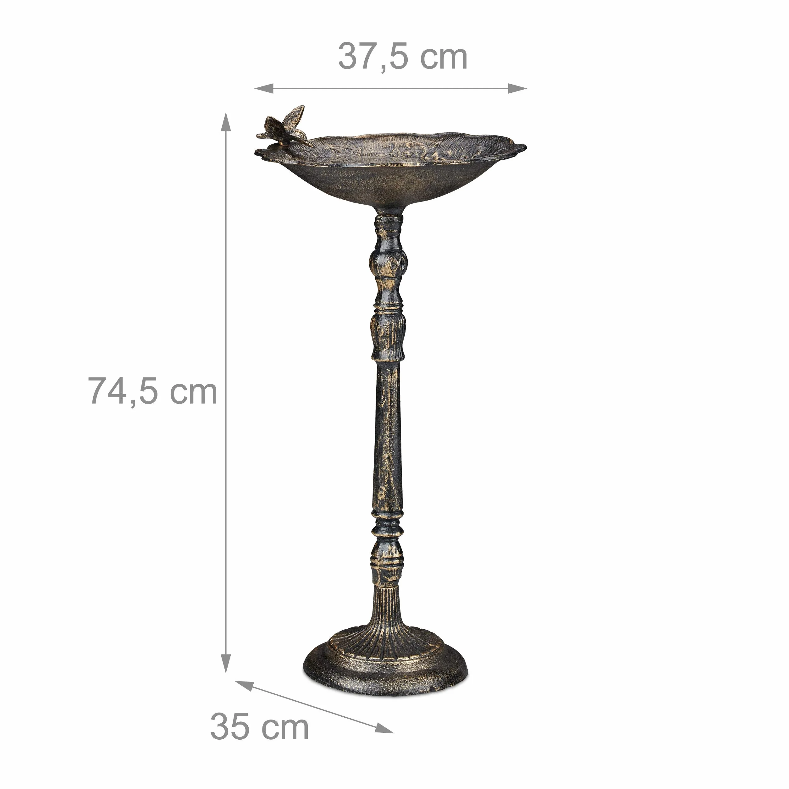 Relaxdays Abreuvoir en Fonte pour Oiseaux Sauvages, Jardin, Design Antique, 74,5 cm, Bronze