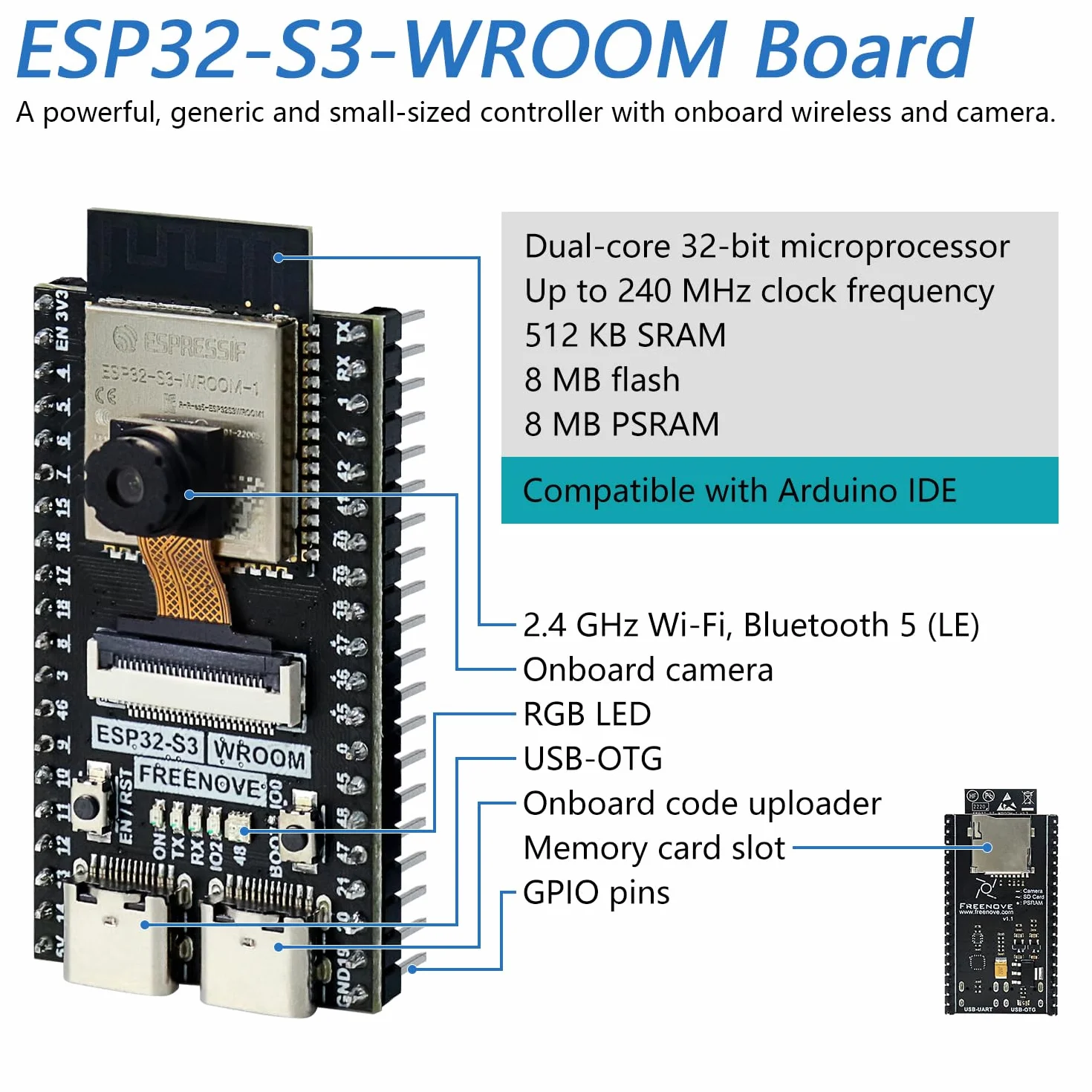 Freenove Ultimate Starter Kit for ESP32-S3, Dual-core 32-bit 240 MHz Microcontroller, Onboard Camera Wireless, 243 Items