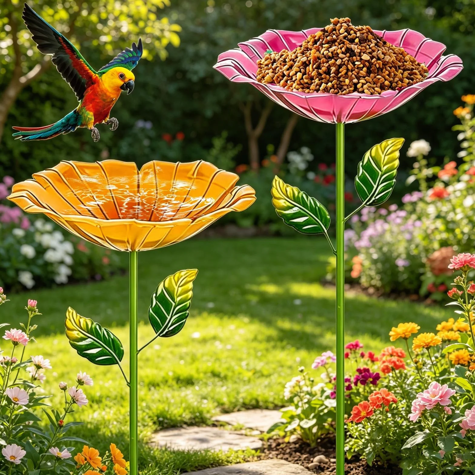 Bain d'Oiseaux 2 Pièces Abreuvoir Oiseaux Exterieur sur Pied Mangeoires pour Oiseaux Bassin Jardin