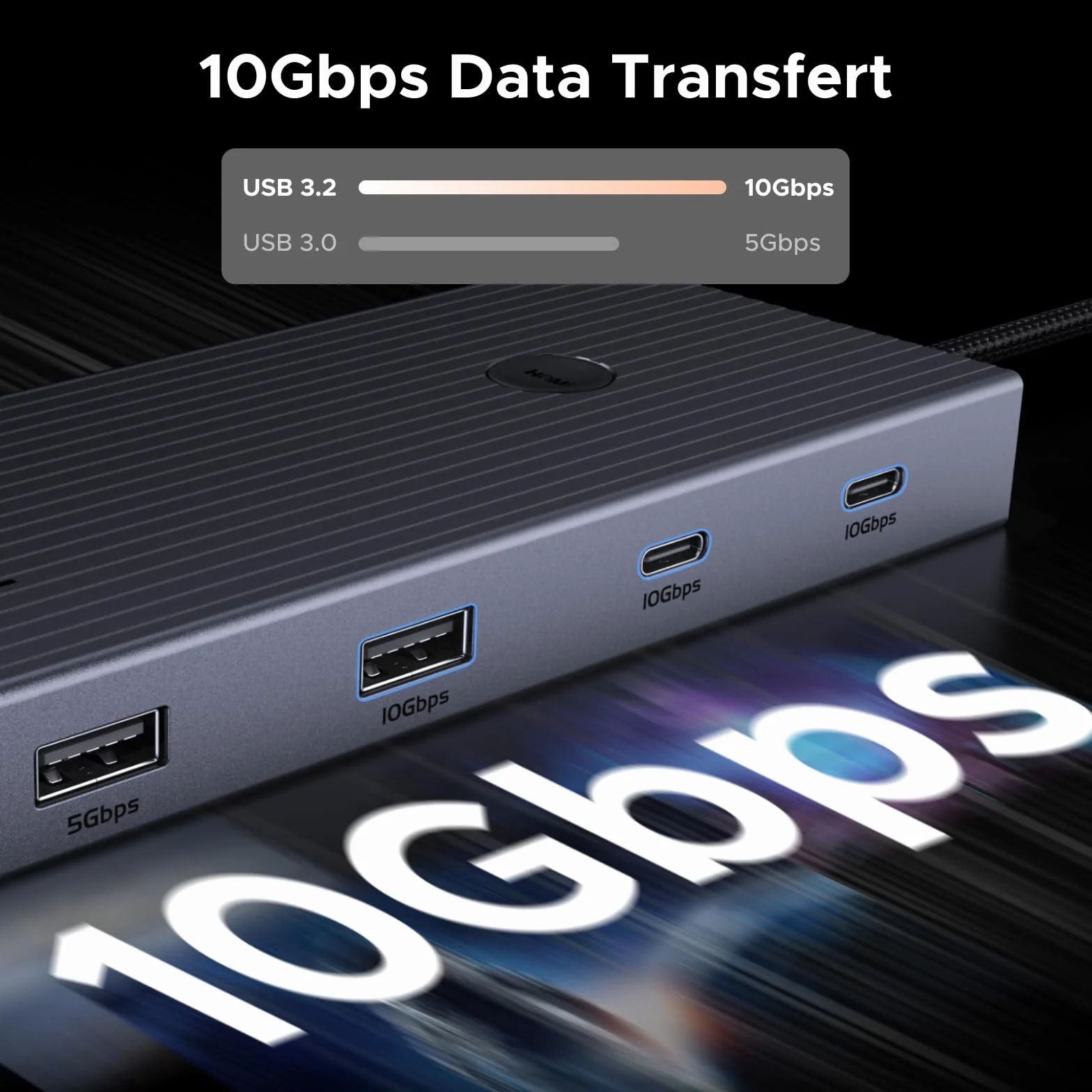 UGREEN Revodok Pro 1091 10Gbps Hub USB C Ethernet Gigabit HDMI 4K 60Hz Lecteur de Carte SD TF PD 100W 9 en 1 Dock USB C Compatible MacBook iPad Air iPhone