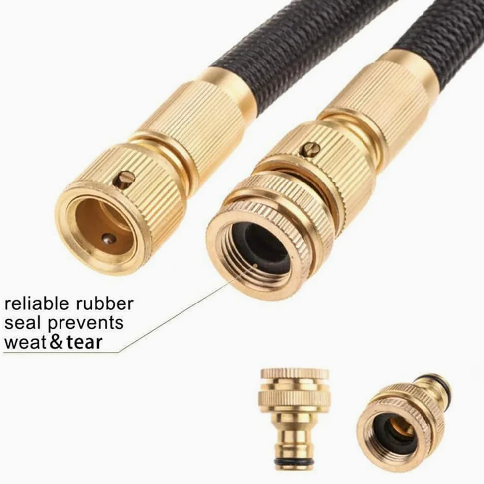 Tuyau d'arrosage extensible avec tissu extra résistant, buse de pulvérisation, étanche et léger pour arroser et laver (vert, 60 m)