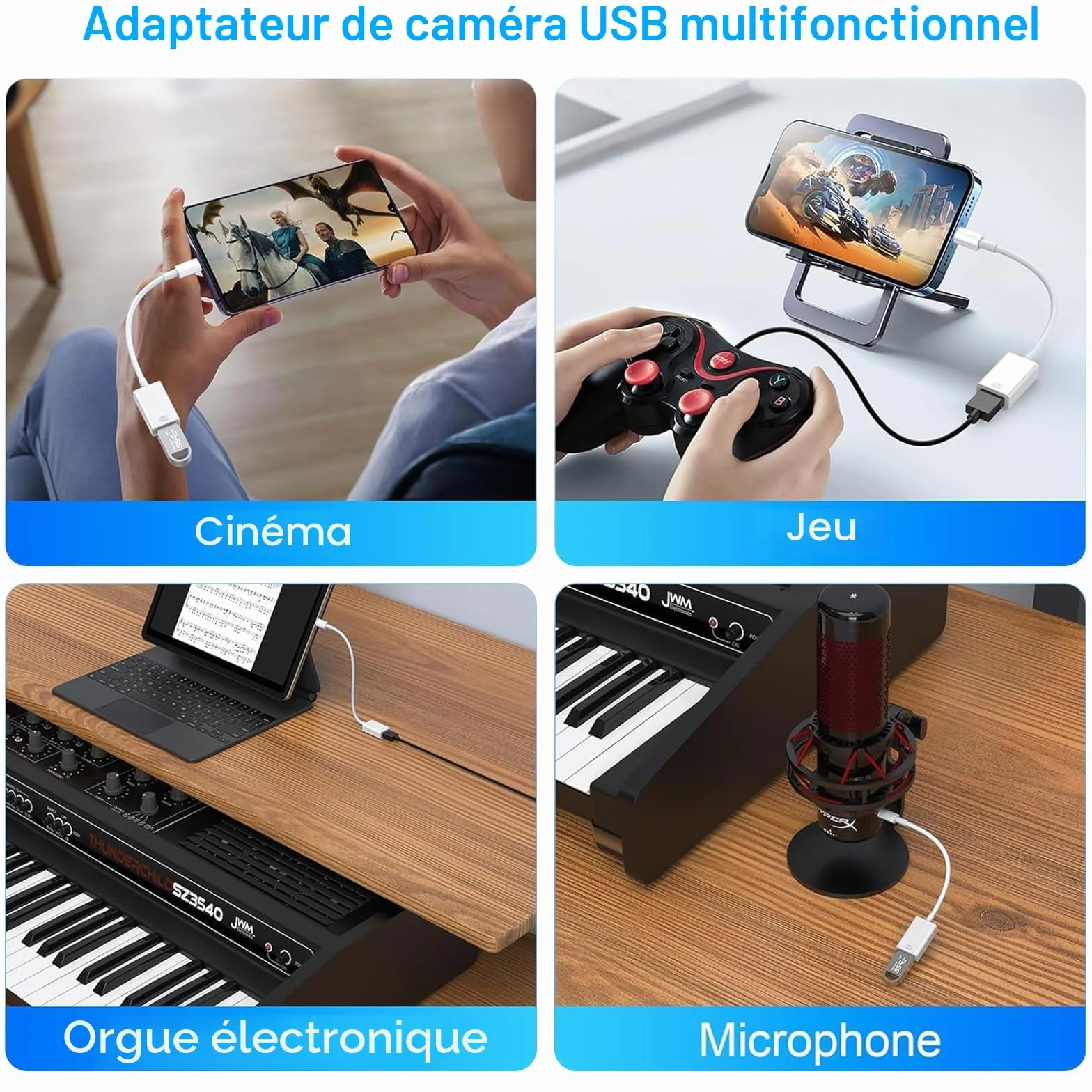 Adaptateur Lightning USB OTG Certifié Apple MFi pour Clé USB, Lecteur de Cartes