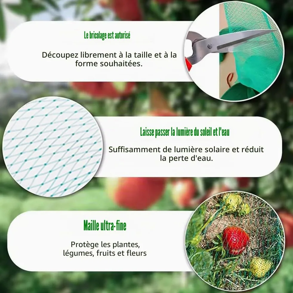 Filet Anti Oiseaux,Filet De Protection,Filet Anti Pigeon,15x 15m avec 10 Pointes en U, 5 Pointes en Plastique, 50 Attaches,Maille 6 * 6,pour Protéger Potagers Fruits Contre Dommages