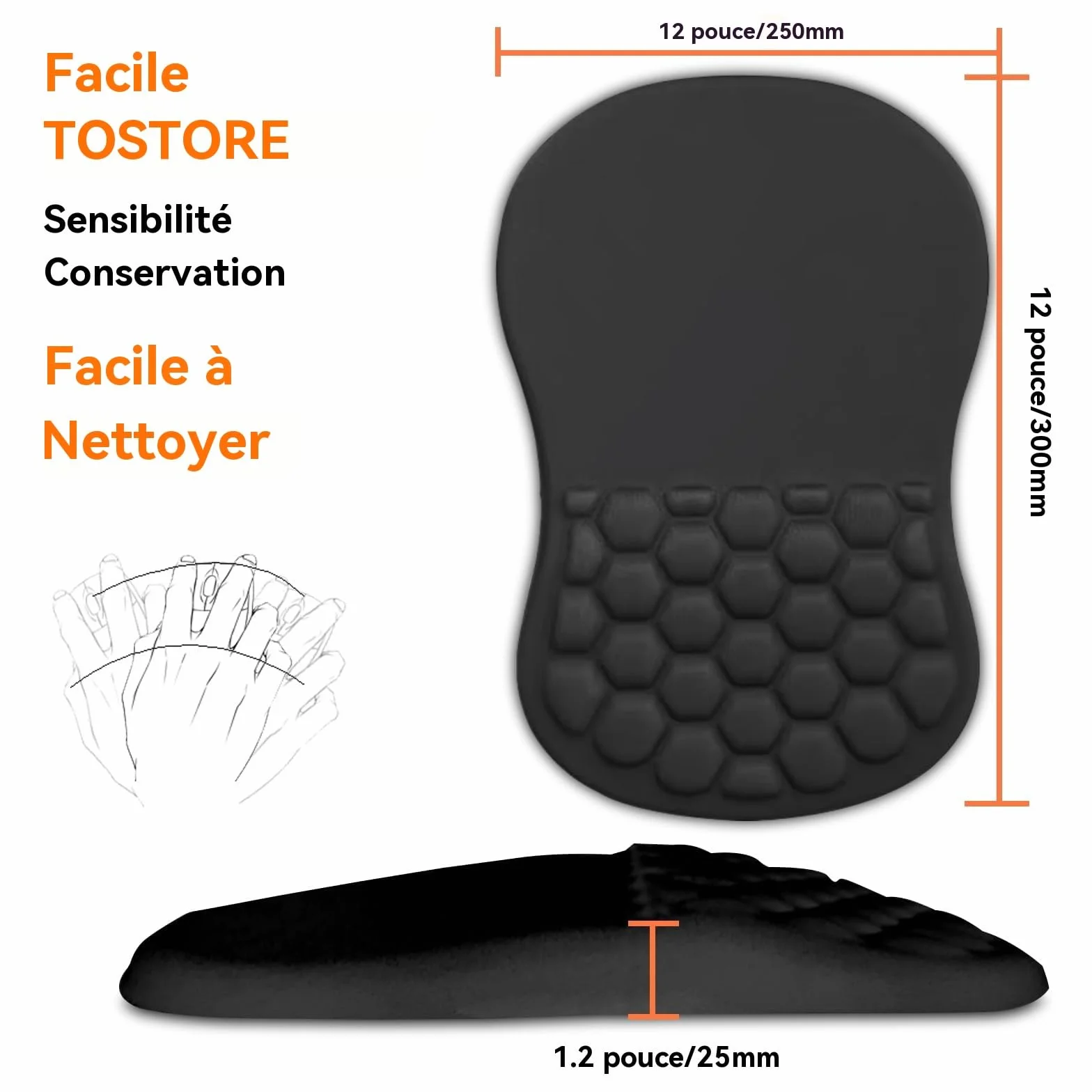 Tapis Souris Ergonomique Repose-Poignet avec Éponge Mémoire et Base Antidérapant pour Jeux et Bureau
