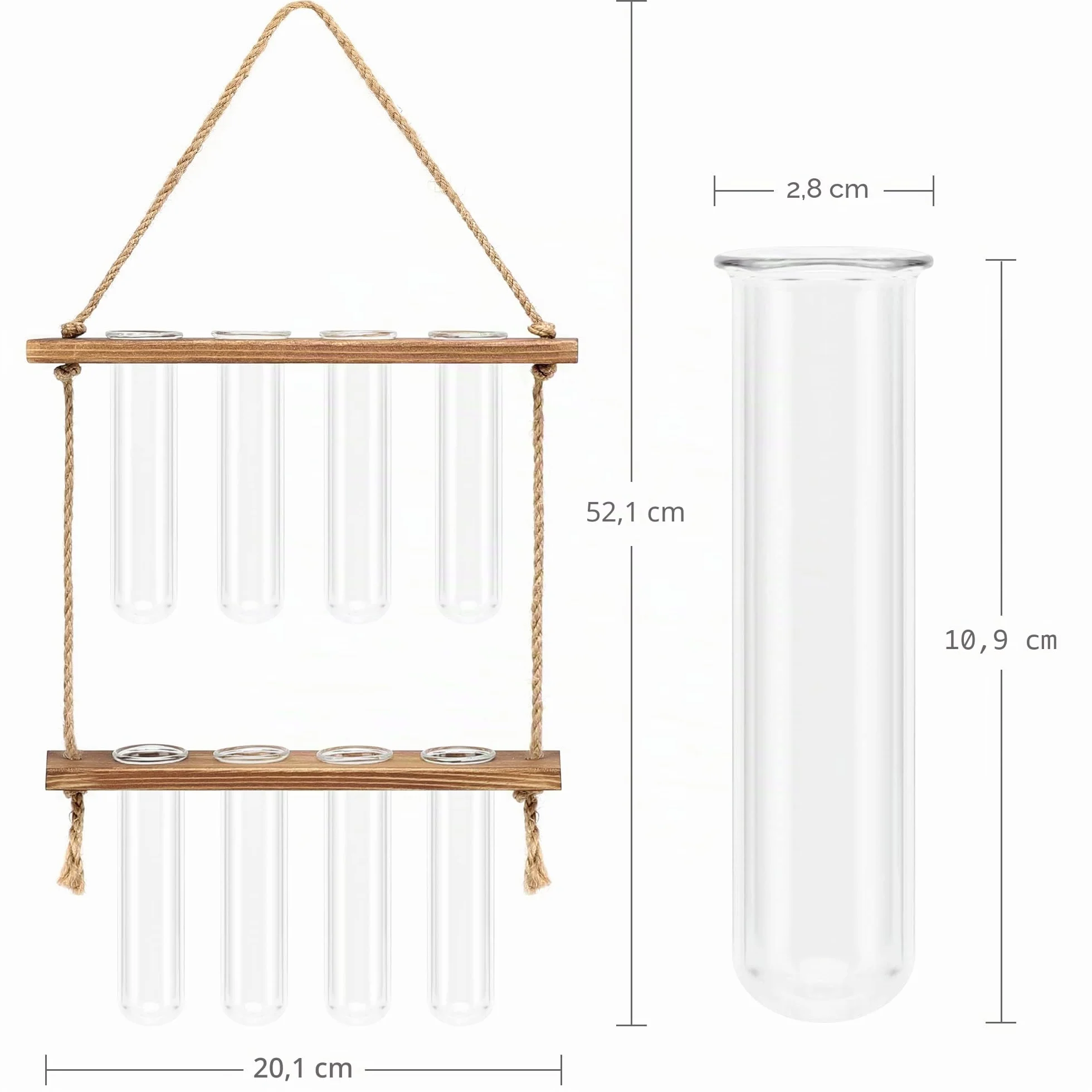 Hyindoor Station de Propagation avec Support en Bois Vase Mural 8 Tubes à Essai en Verre pour Plantes Hydroponiques