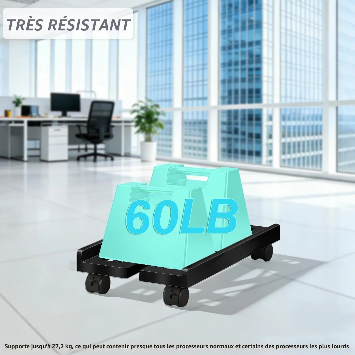 Support CPU réglable universel pour PC ordinateur de bureau avec roues pivotantes et roulettes Noir