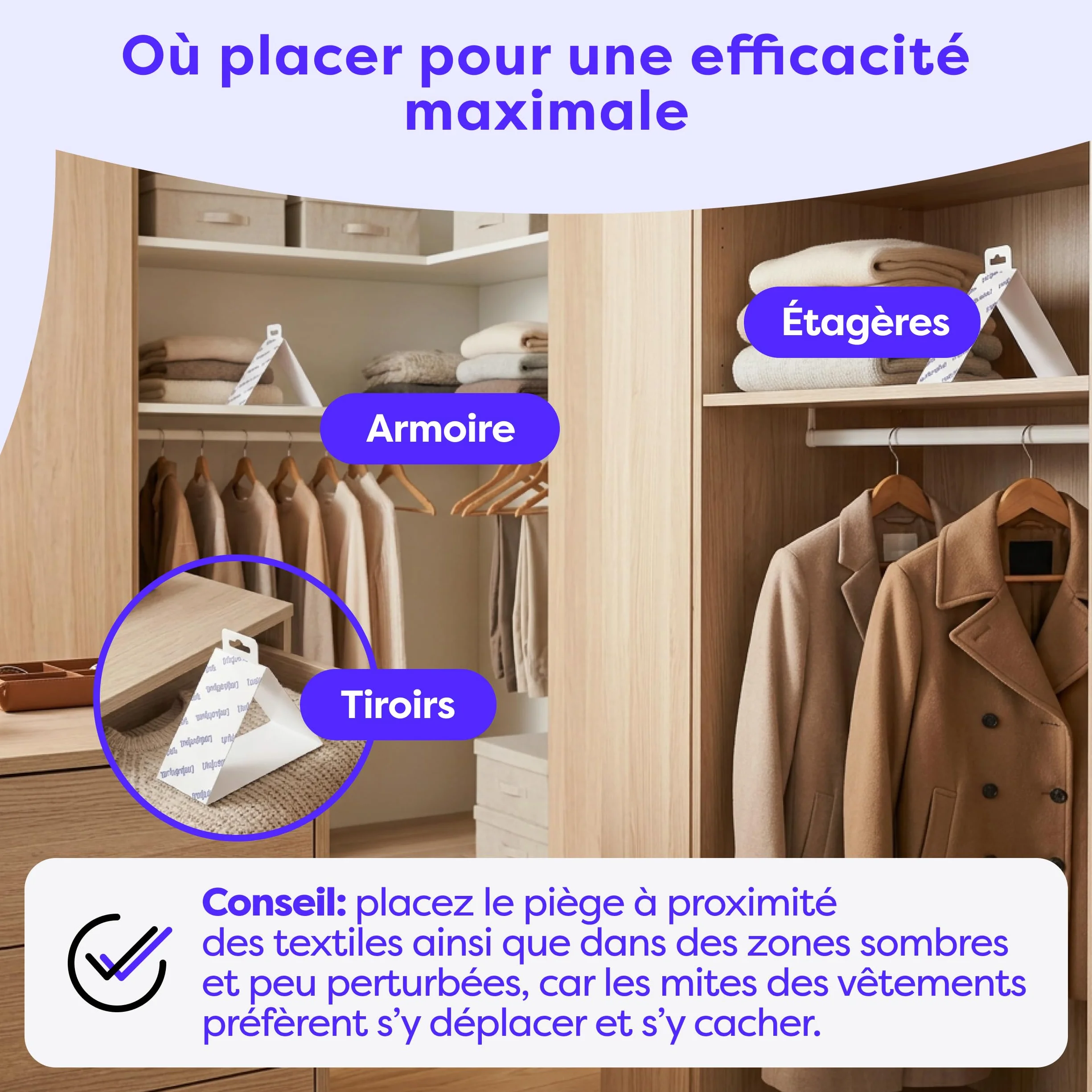 Wolkenfeld Anti Mites Textiles Piège à Mites Vêtements Adhésifs 8 Pièges Laine Cachemire 100% Naturel Fabriqué Allemagne
