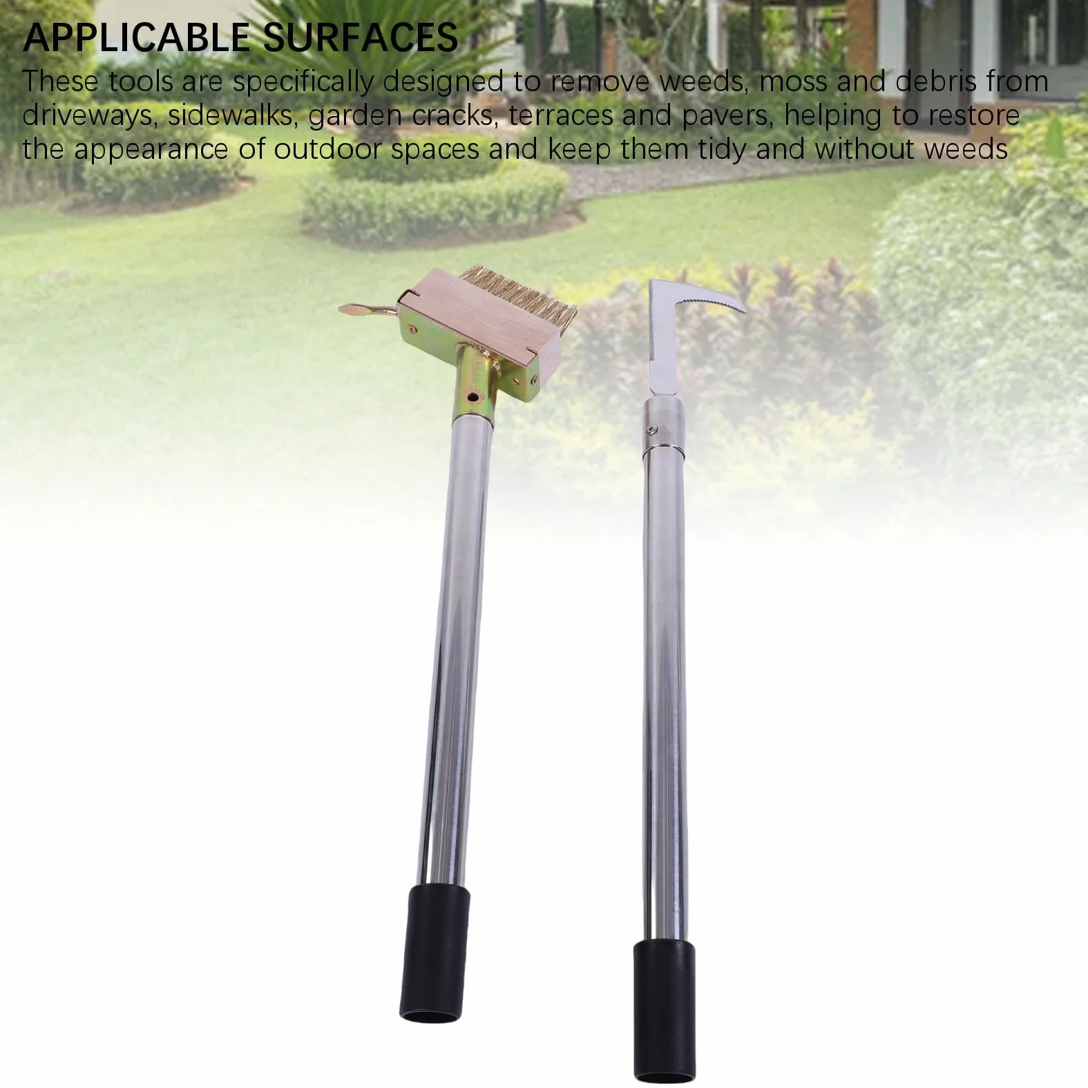 Pssopp Ensemble D'outils de Désherbage de Fissure en Acier Inoxydable Kit D'outils de Désherbage Brosse à Mousse pour Allées Terrasses Pavés Chemins de Jardin