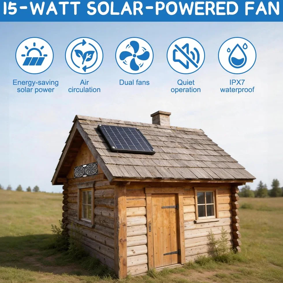 Ventilateur solaire 15W 12V double échappement résistant aux intempéries pour extérieur