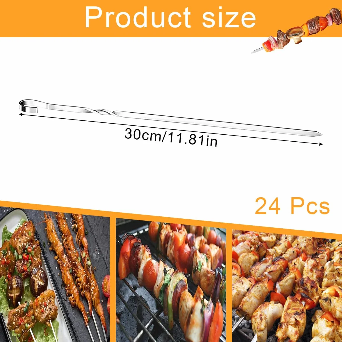 Brochette inox 30 cm 24 pièces réutilisables acier inoxydable barbecue