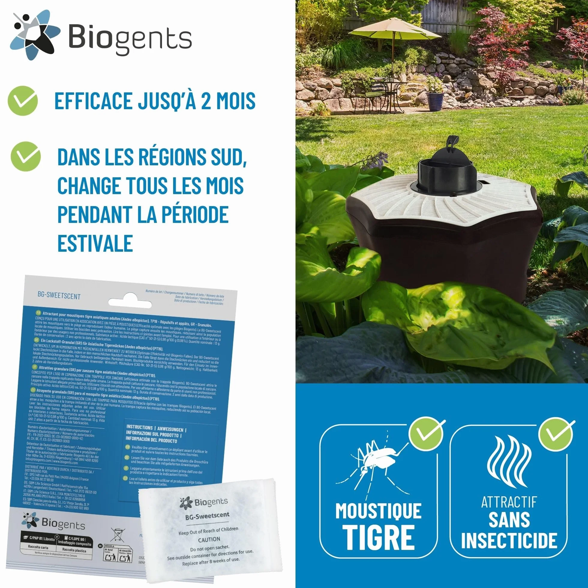 BIOGENTS BG-MOSQUITAIRE Piège Extérieur Anti-Moustiques Recharge 2 Mois BG-SWEETSCENT
