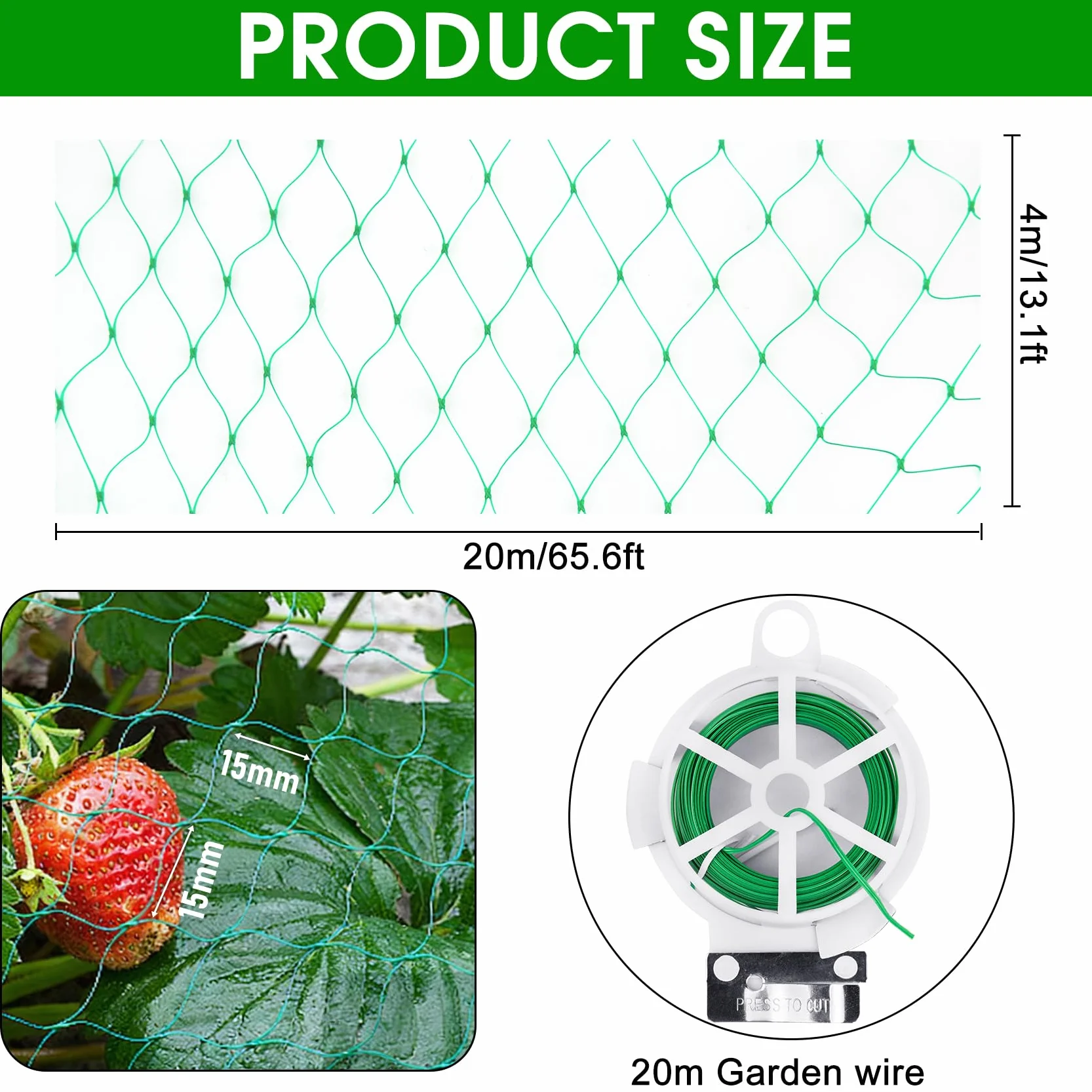 Filet Anti Oiseaux de Jardin Protecteur 4M x 20M Mailles Réutilisable