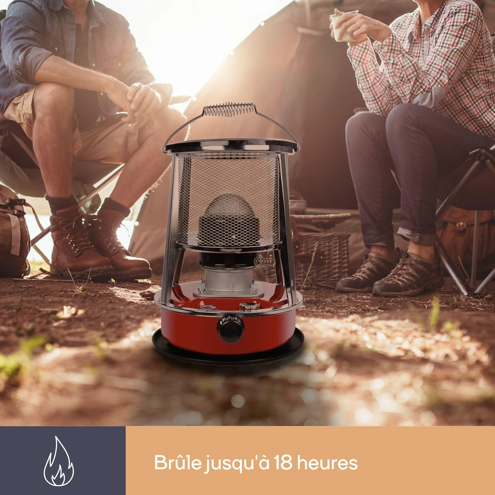Chauffage à pétrole portable 2600W avec mèche + 2 rechanges, poêle extérieur camping tente 4,6L 18h