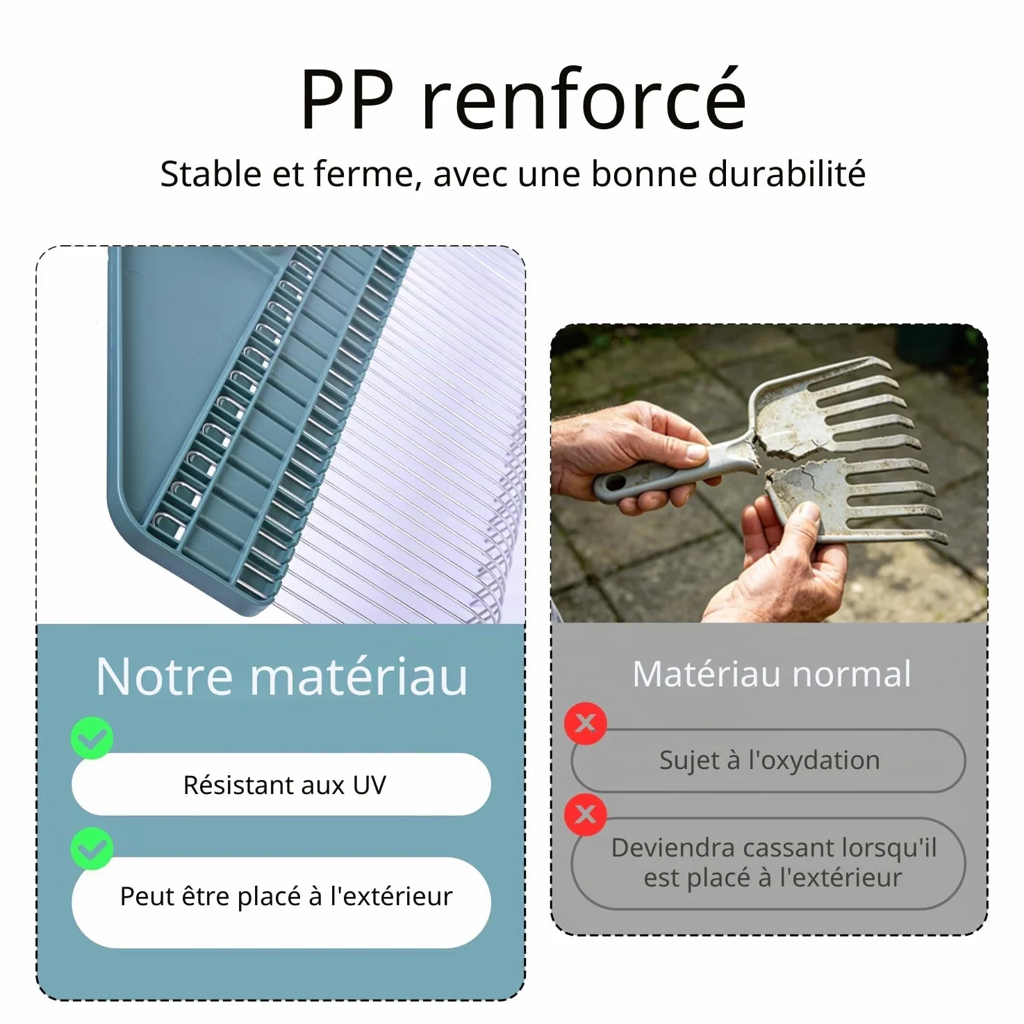 YEELOR Râteau à gazon, râteau pour feuilles, râteau de jardin avec tête de 43,2 cm – Poignée en acier inoxydable de 167,6 cm pour cour, pelouse, arbuste, parterres de jardin, poulailler