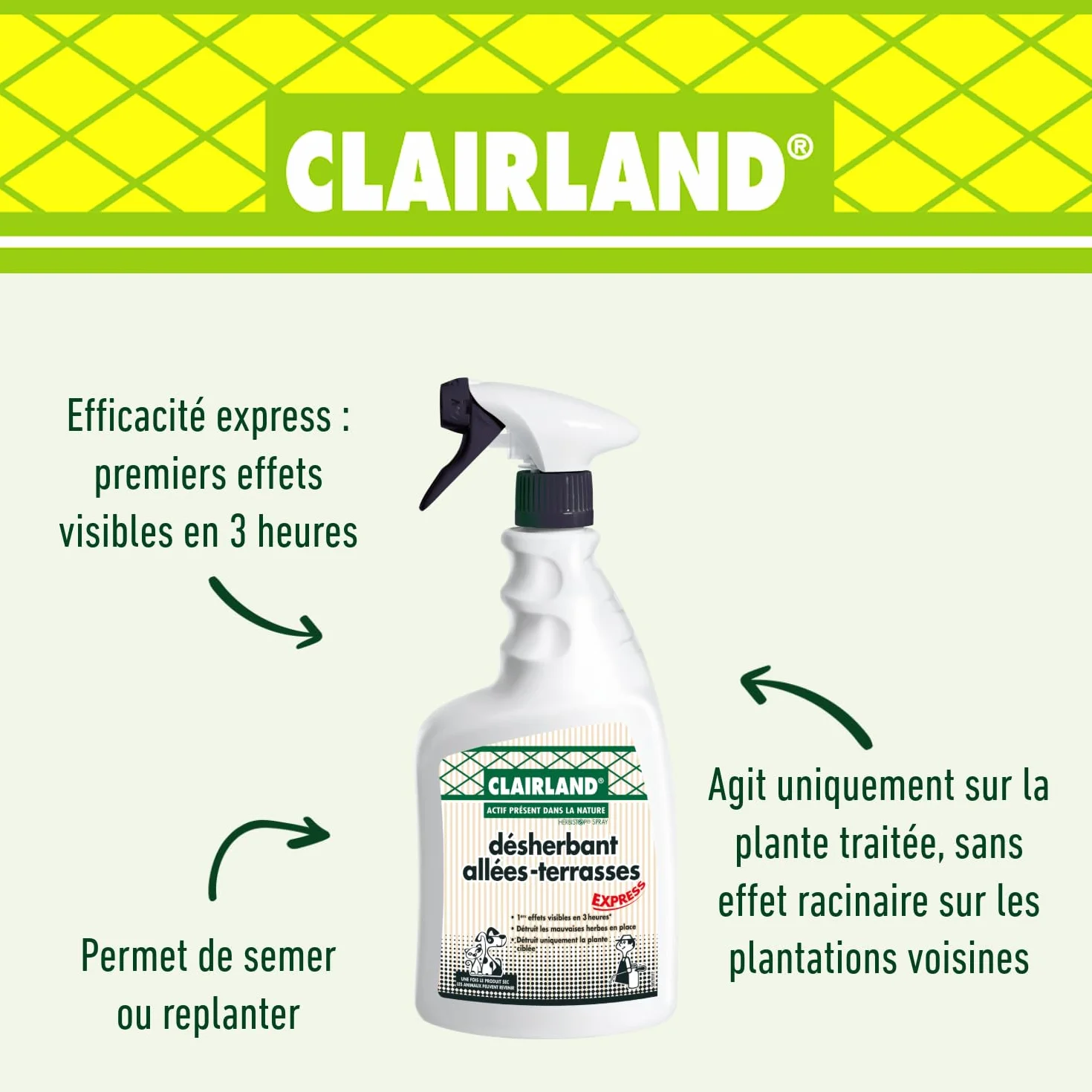 CLAIRLAND Désherbant Allées Terrasses Actif Nature Prêt à l'emploi 900 ML