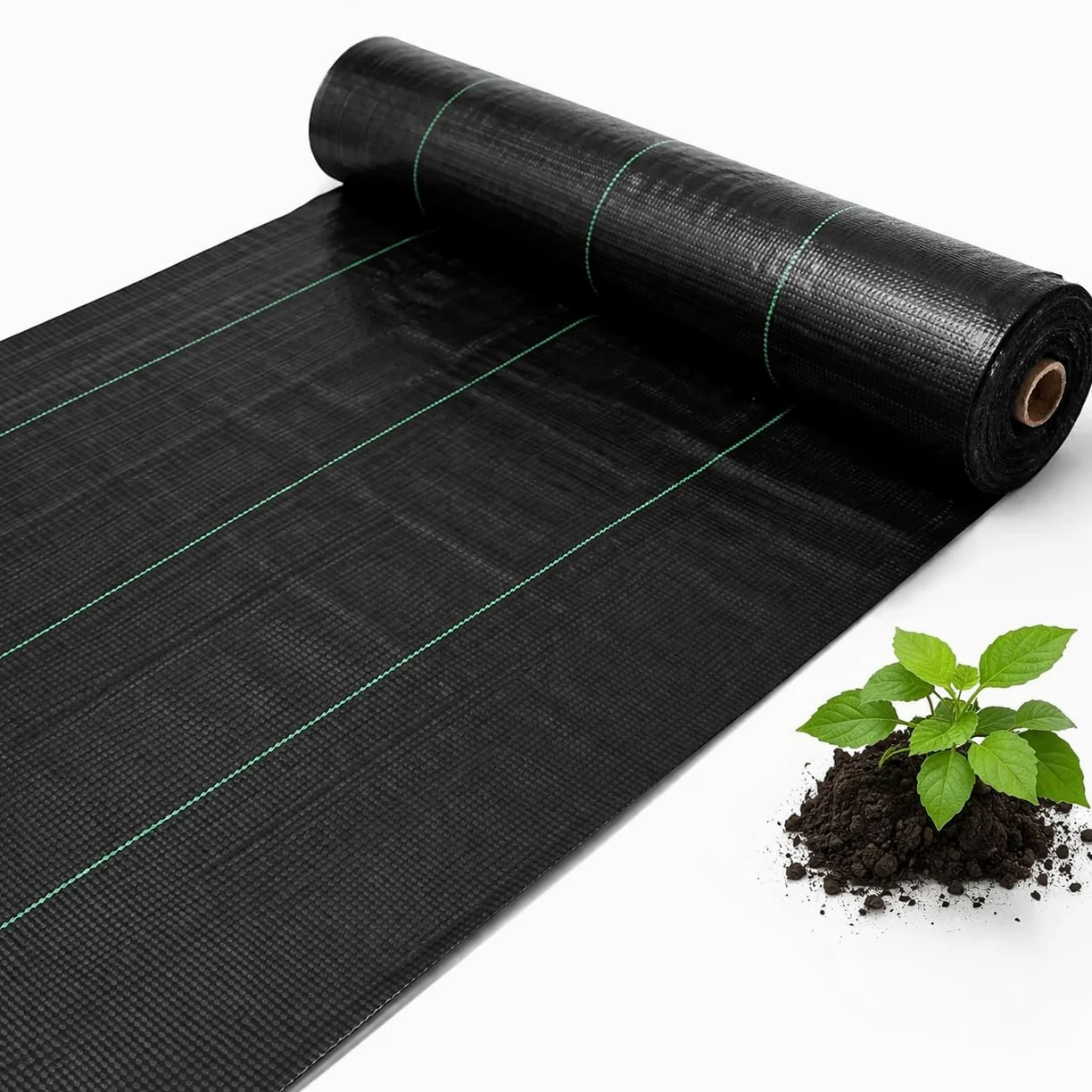 Toile anti-mauvaises herbes - 1,83 m x 91,4 m - Avec grille pour plantes - Film anti-mauvaises herbes robuste pour jardin, plate-bande surélevée et allée - Respirant et perméable à l'eau