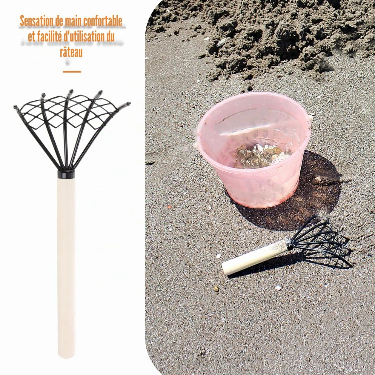 Sosoport RâTeau De Plage 5 Dents en MéTal 15 Pouces RâTeau À La Griffe pour Ramassage Coquillages Et HuîTres Outil Manuel Portable pour Creusage Fruits De Mer