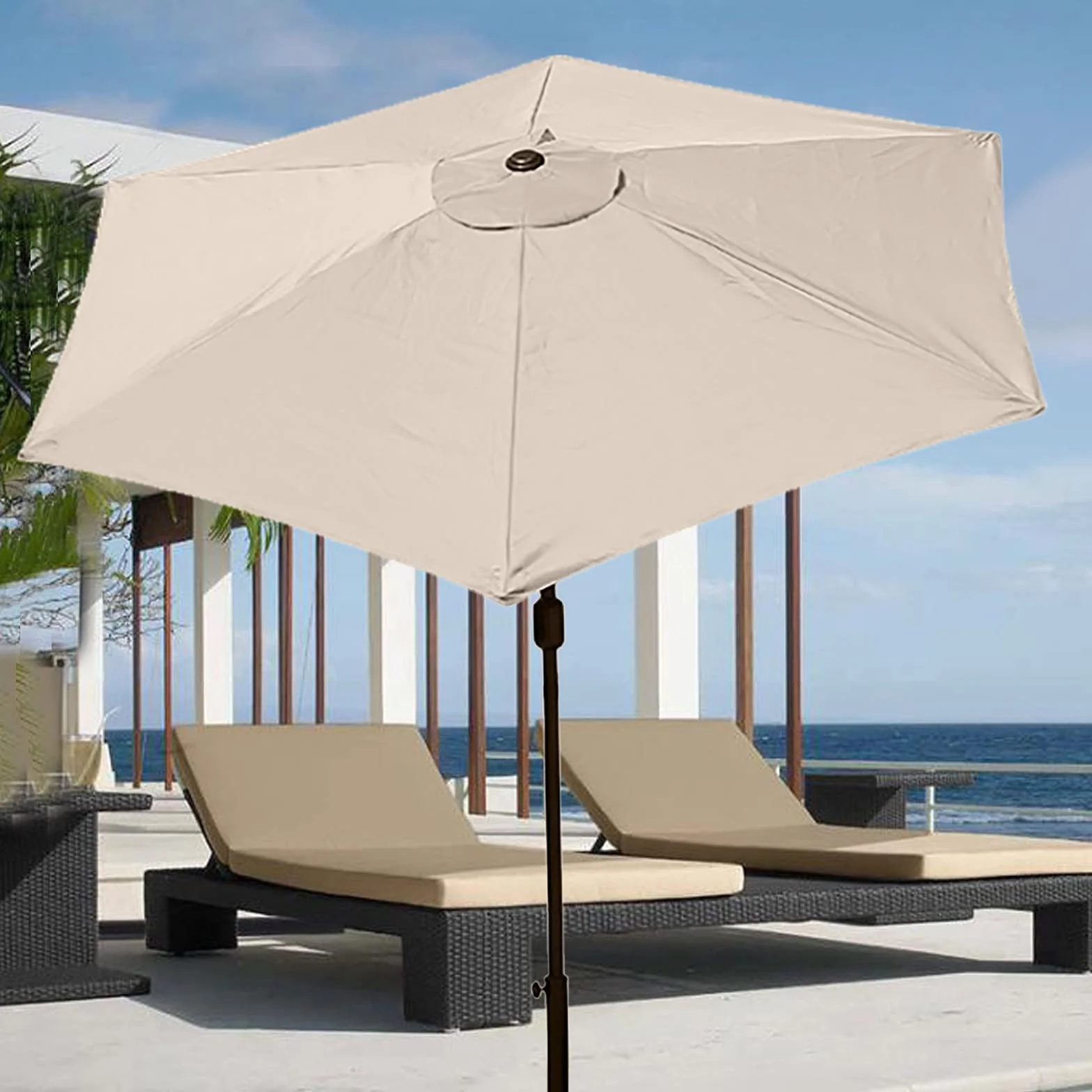 Housse de Rechange pour Parasol de Table 3 m 6 Baleines Imperméable Anti-Ultraviolet Noir