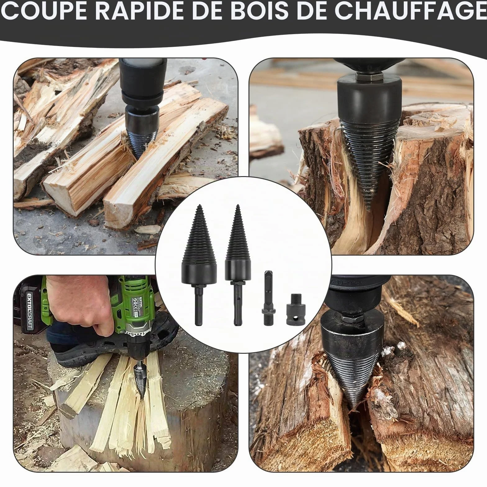 Fendeur de Bûche Cône 32mm 42mm Mèche pour Fendre le Bois Foret à Bois