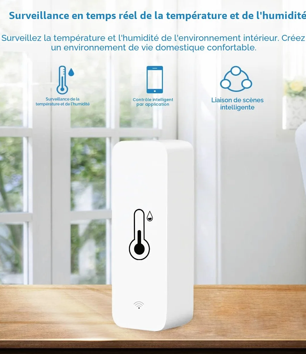 Hygromètre WiFi Smart Thermomètre, mini capteur numérique de température & d'humidité intérieure, capteur d'humidité à température ambiante pour sous sol en serre, compatible avec Alexa & Google Home