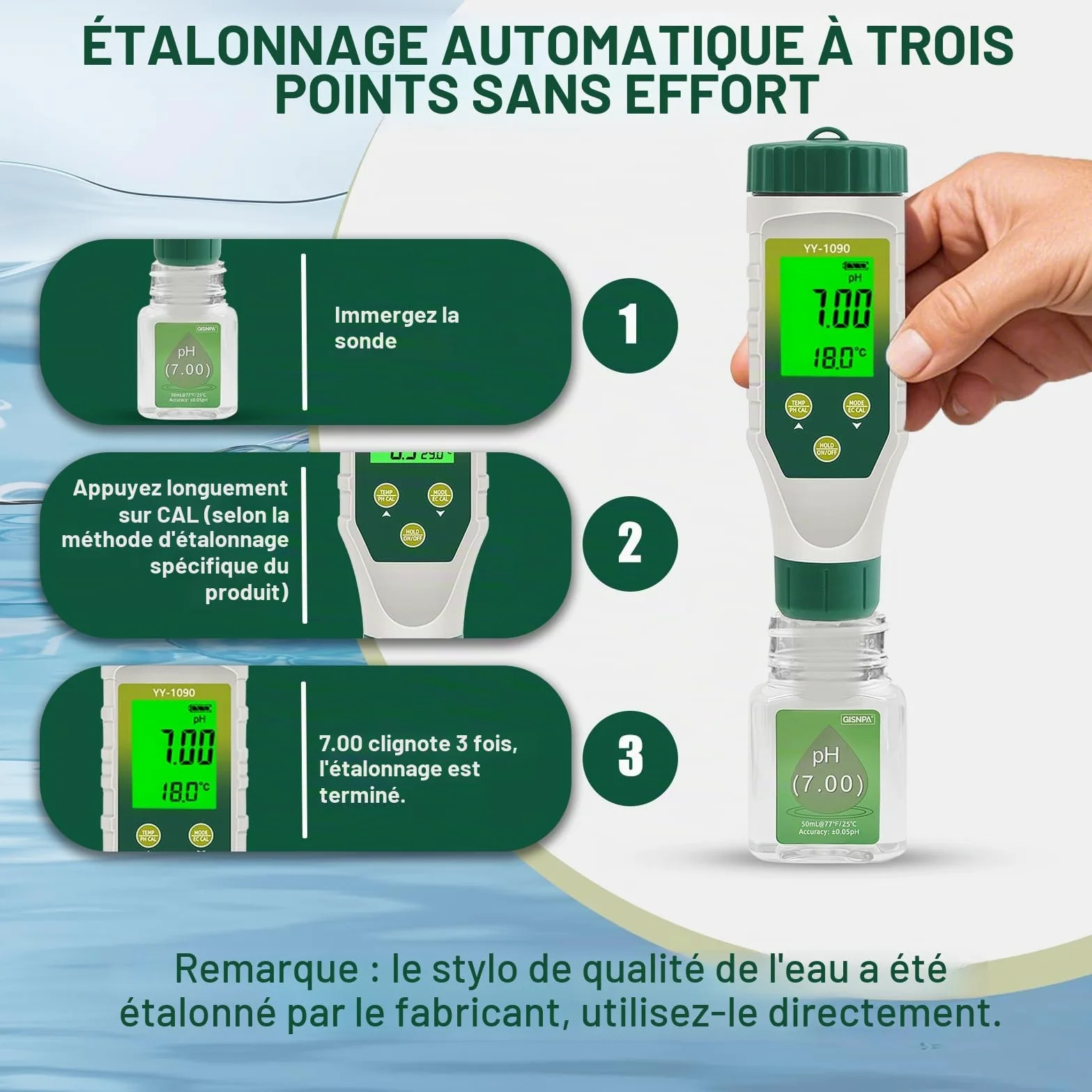 PH Mètre 5 en 1, EC TDS Salinité Température avec Affichage Simultané Trois Données Innovant, Test pH Piscine IP67 étanche, Testeur Salinité pour Eau Potable, Aquariums, hydroponie