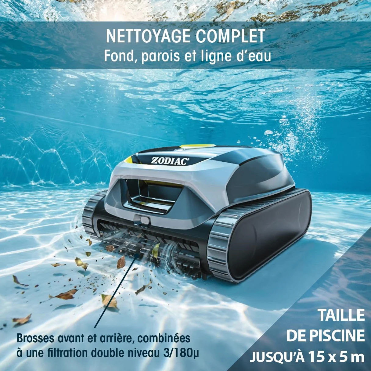 Zodiac Freedom Lite Robot de Piscine sans Fil avec Batterie au Lithium, Nettoyage Sol Parois Ligne d'Eau, Double Filtration 3 Heures