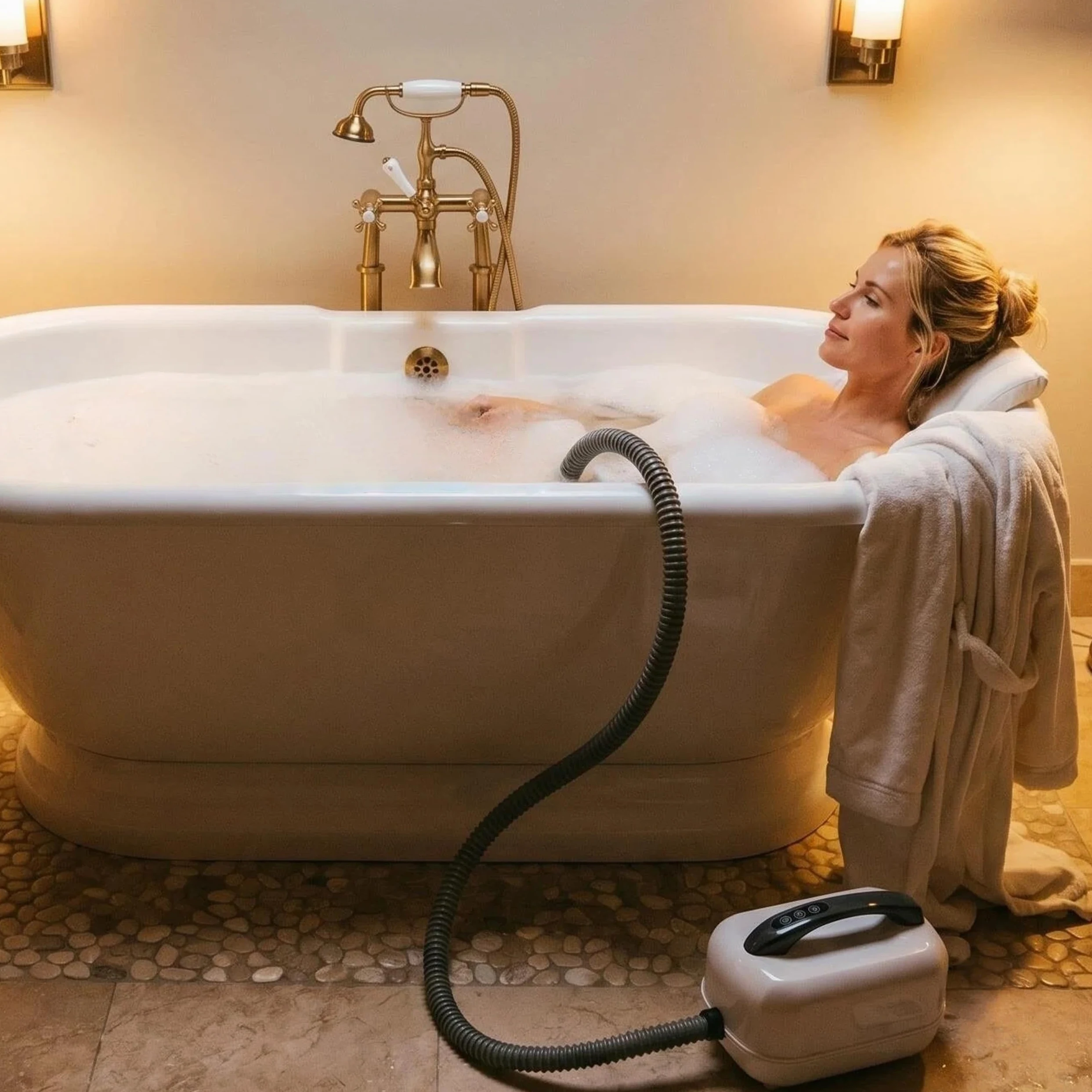 Tapis de Bain moussant avec Coussin | tapis de spa avec ventouses antidérapantes, avec 6 vitesses de bulles