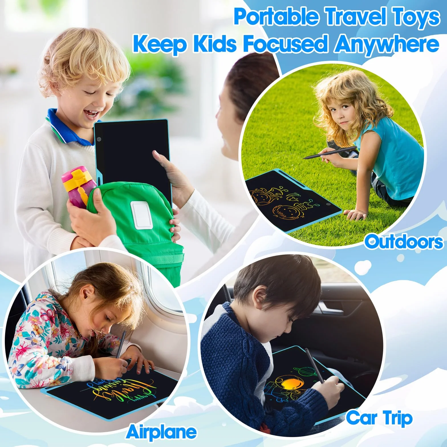POPEPFUN Tablette Dessin Enfant 16 Pouces Rechargeable, Ardoise Magique Multicolore, Tablette d'écriture LCD pour Enfants 2-10 Ans