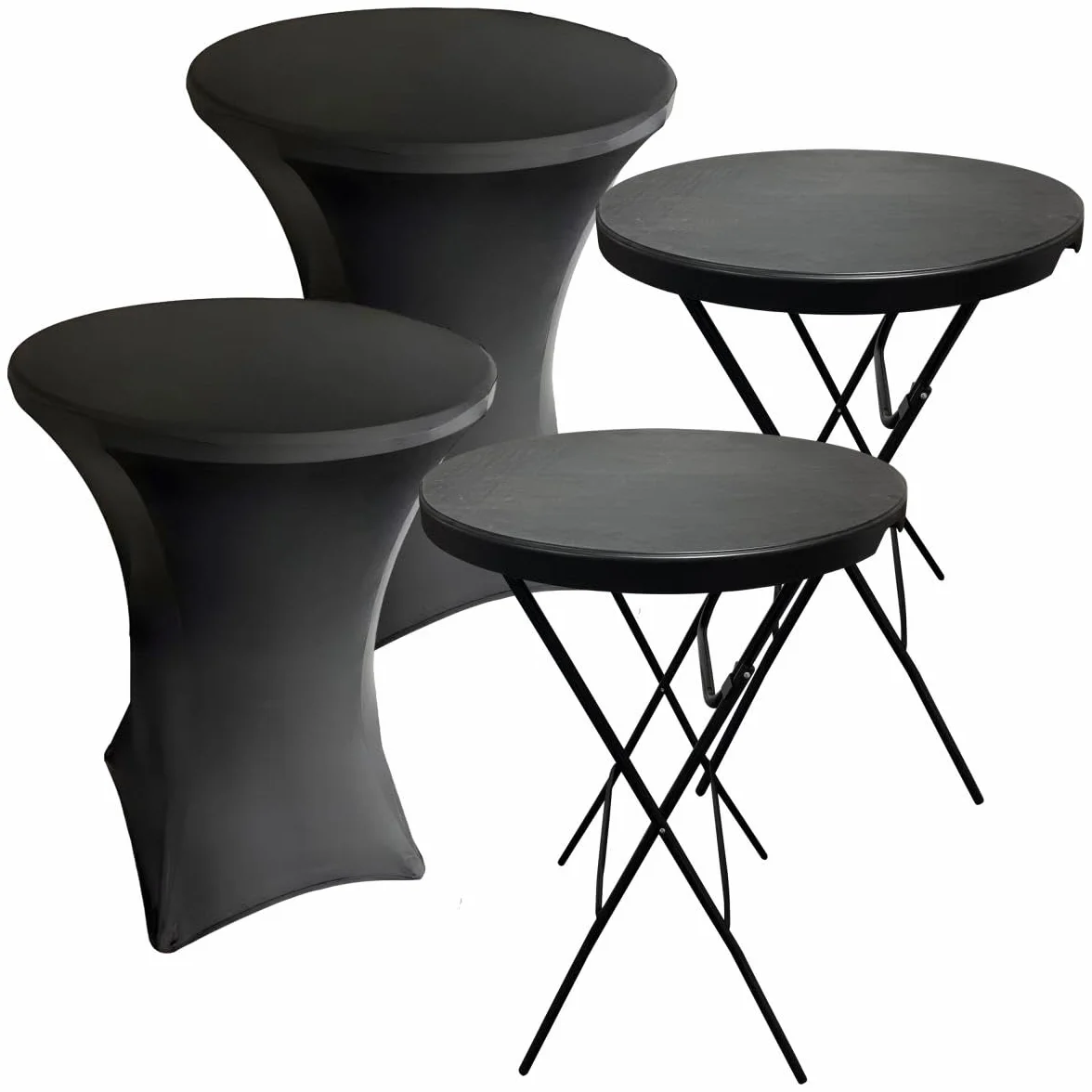 Lot de 2 Tables Debout Pliables Ø80x110 cm avec Housses Noires - Cadre Acier Revêtement Poudre