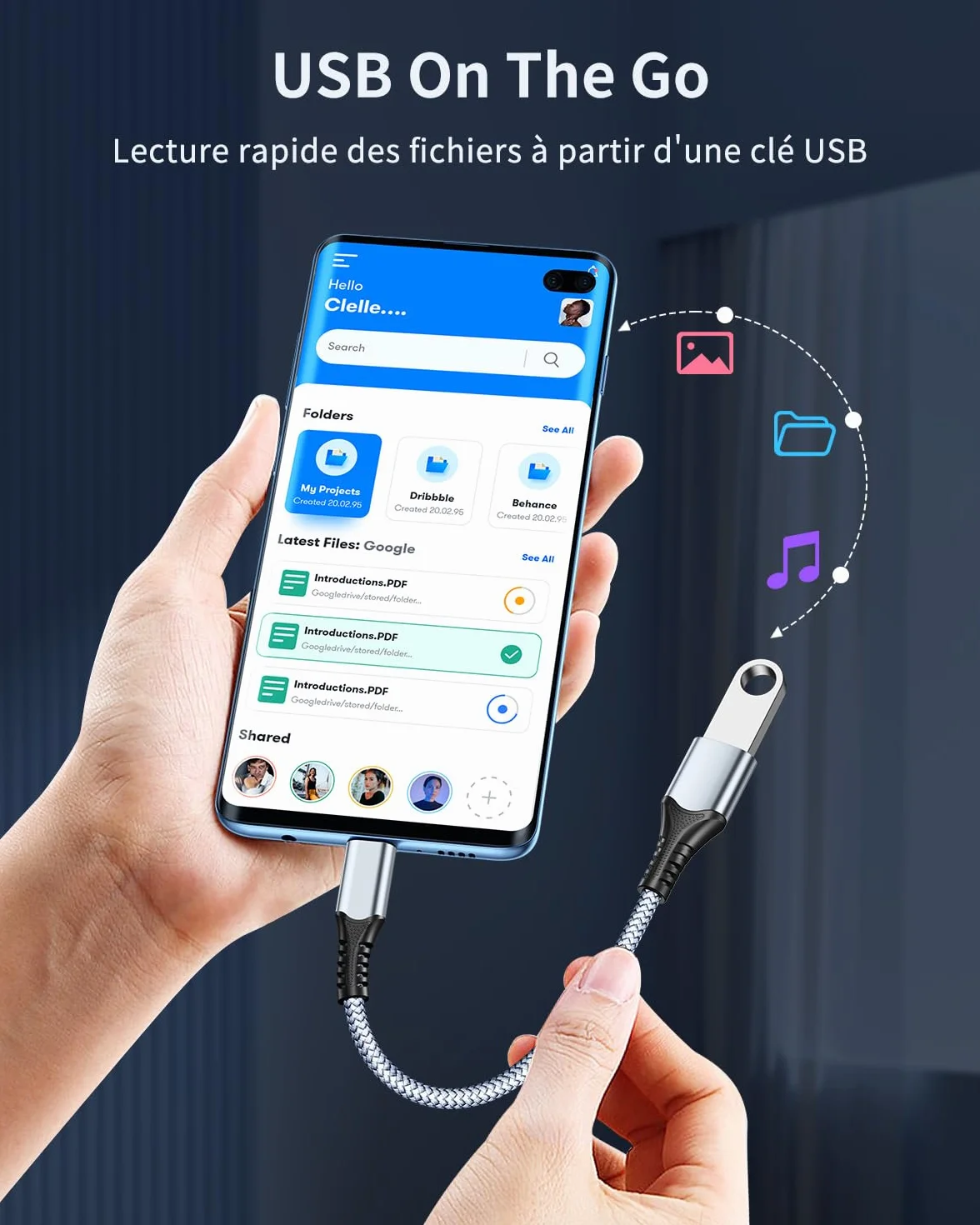 ANDTOBO Adaptateur USB C vers USB 3.0 OTG, Câble Thunderbolt3 pour iPhone 15 Pro Max, Samsung Galaxy S23, MacBook Pro