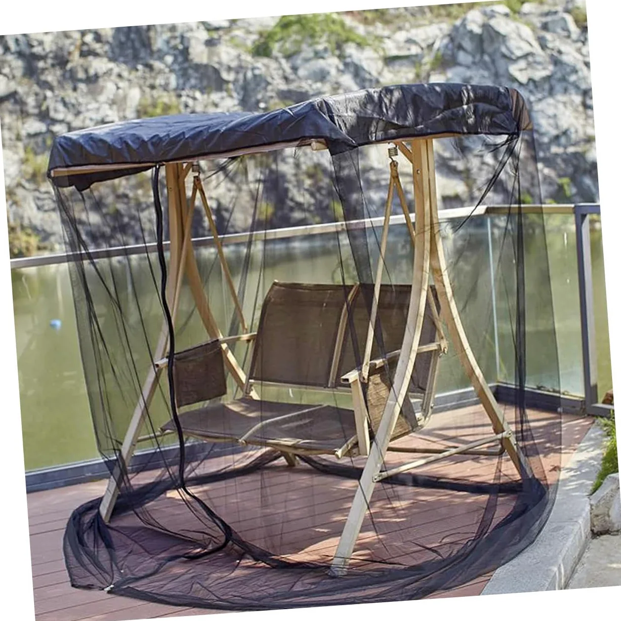 Yardenfun Filet de Hamac Suspendu Moustiquaire pour Extérieur Jardin, Double Grosse Taille Fermeture Éclair, Maille Résistante Légère et Respirante, Filet pour Terrasse et Camping