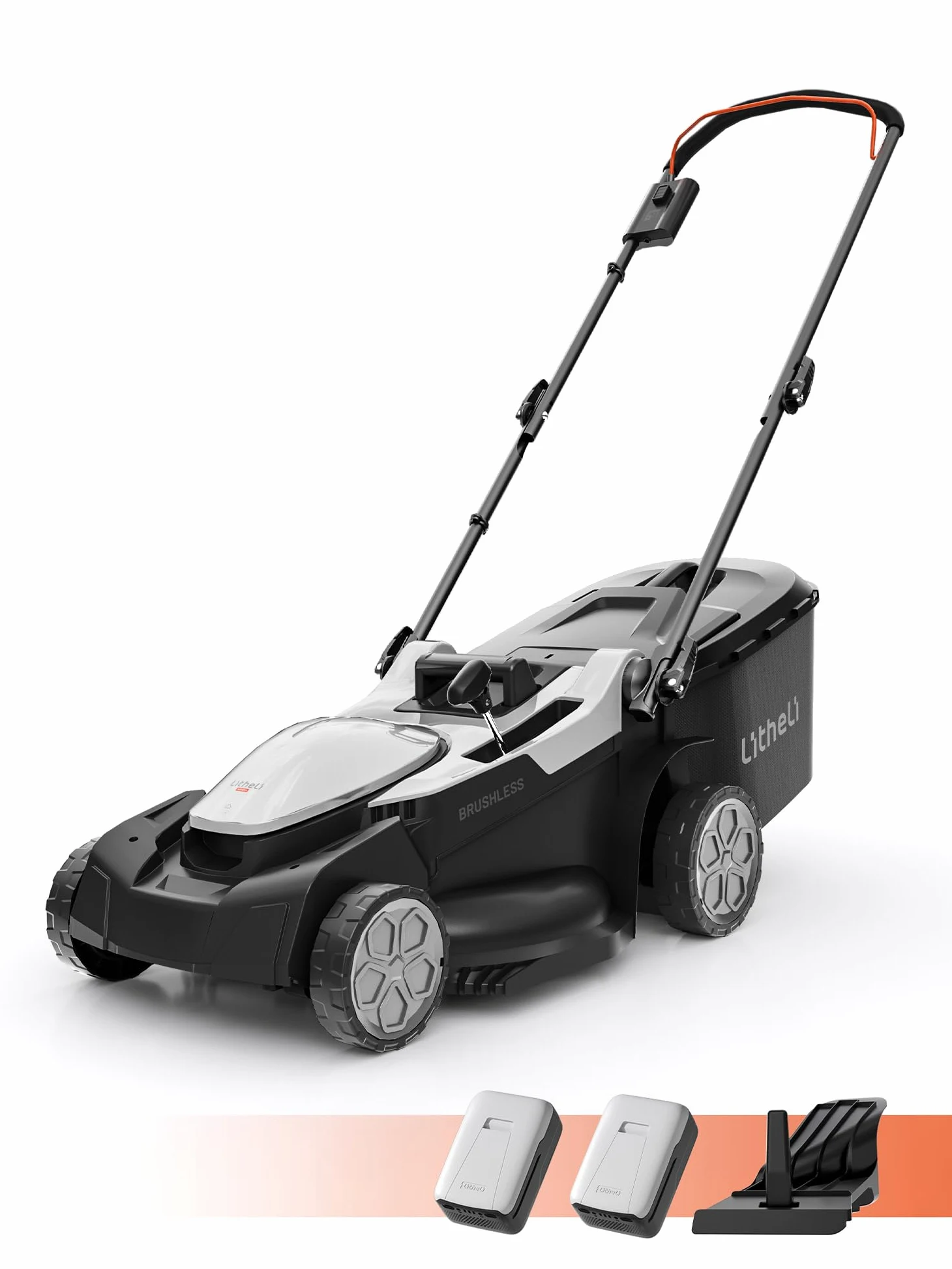 Litheli Tondeuse à Gazon sans Fil 43cm Coupe - Moteur Brushless, 2X 20V Batteries 4.0Ah, Hauteur Réglable 25-75mm, Bac 40L, pour Pelouses jusqu'à 500m² (Jardin & Petits Espaces)